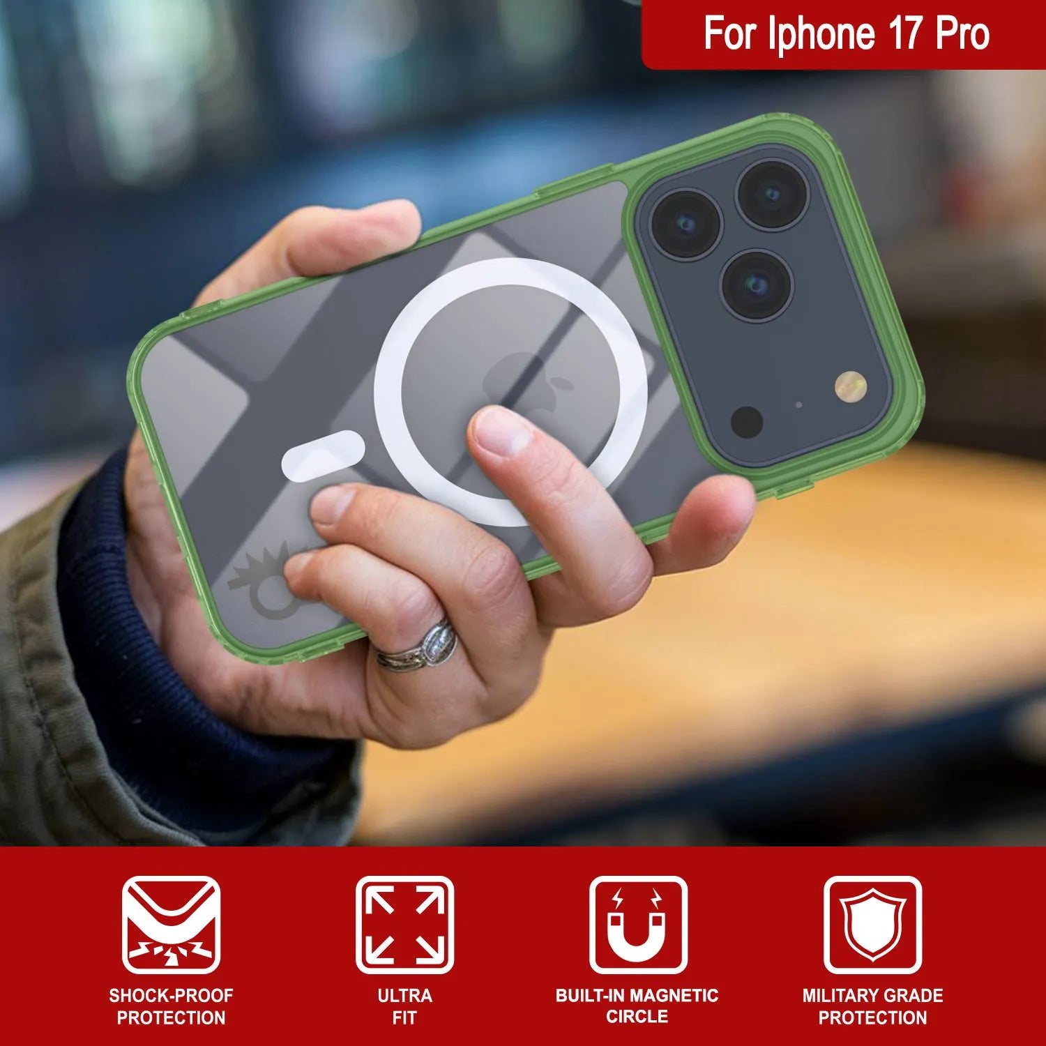 Punkcase iPhone 17 Pro Magnetic Wireless Charging Case [ClearMag Series][Green]
