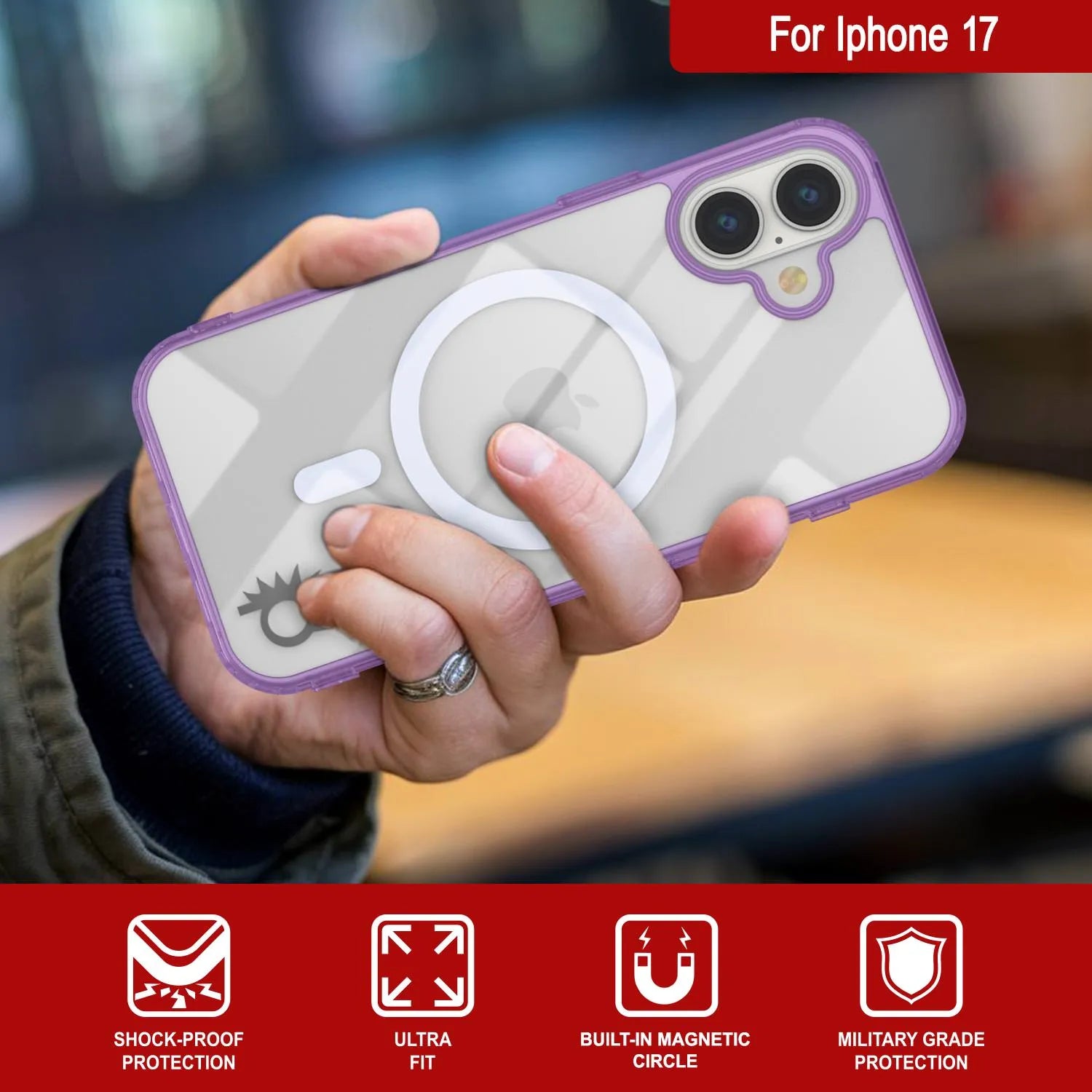 Punkcase iPhone 17 Magnetic Wireless Charging Case [ClearMag Series][Purple]