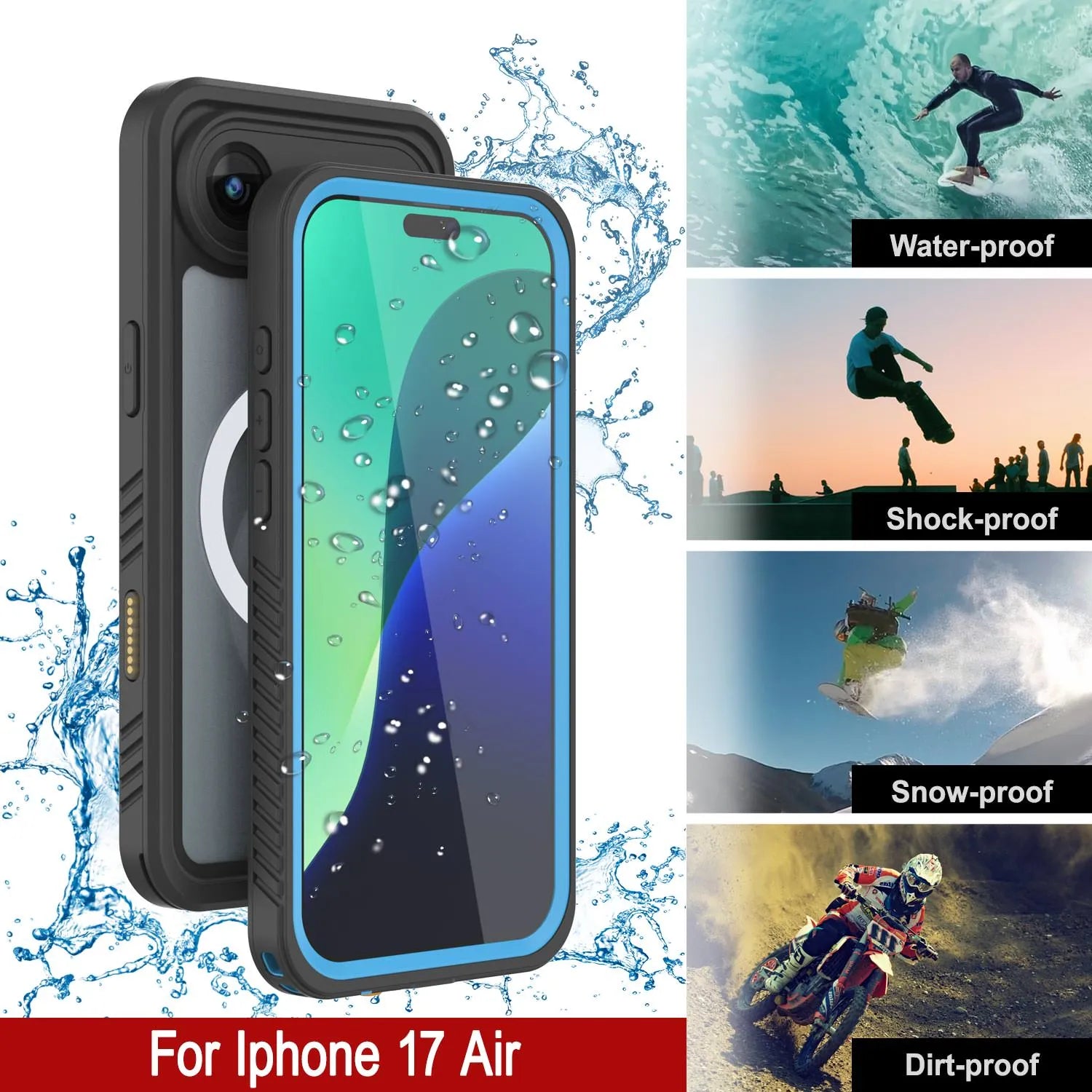 iPhone 17 Air Waterproof Case, Punkcase [Extreme Series] Armor Cover W/ Built In Screen Protector [Navy Blue]