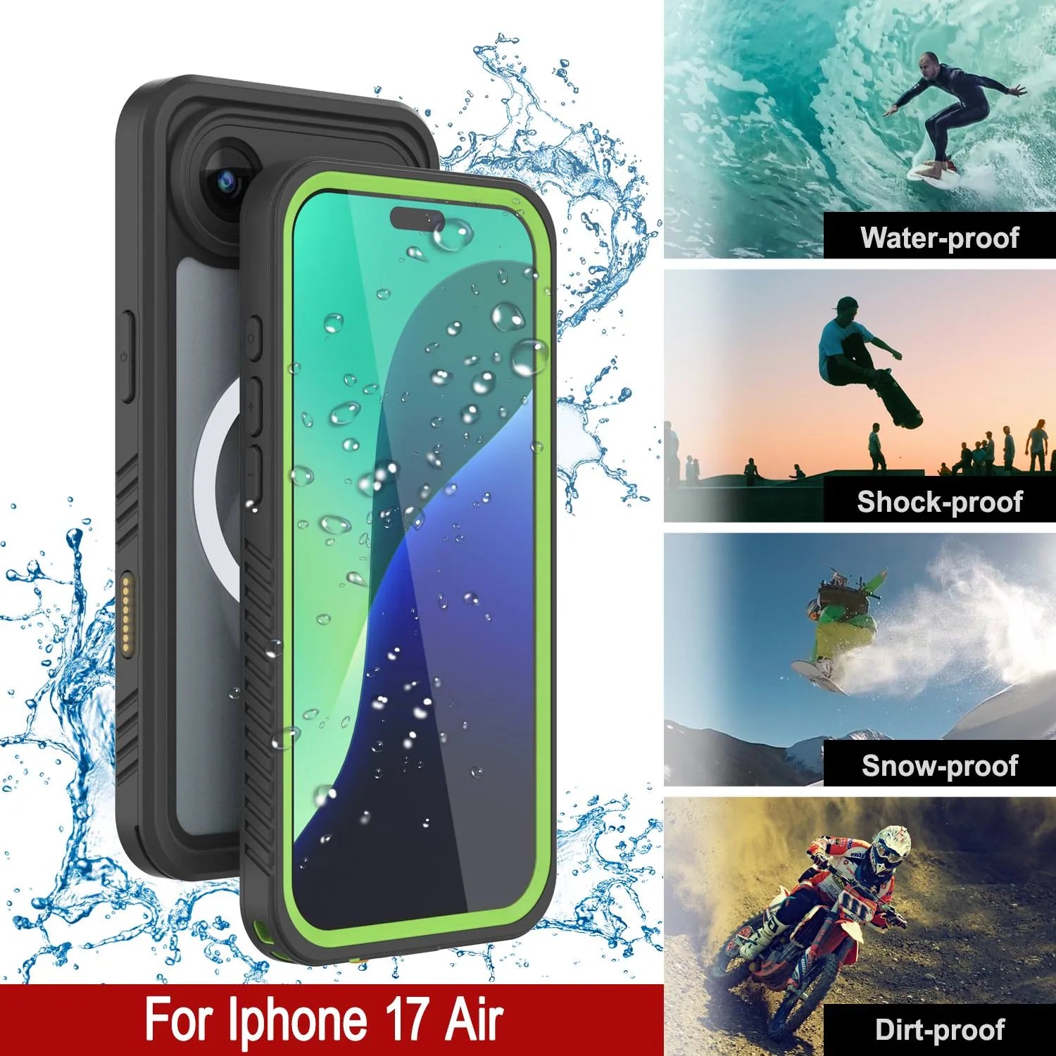 iPhone 17 Air Waterproof Case, Punkcase [Extreme Series] Armor Cover W/ Built In Screen Protector [Light Green]
