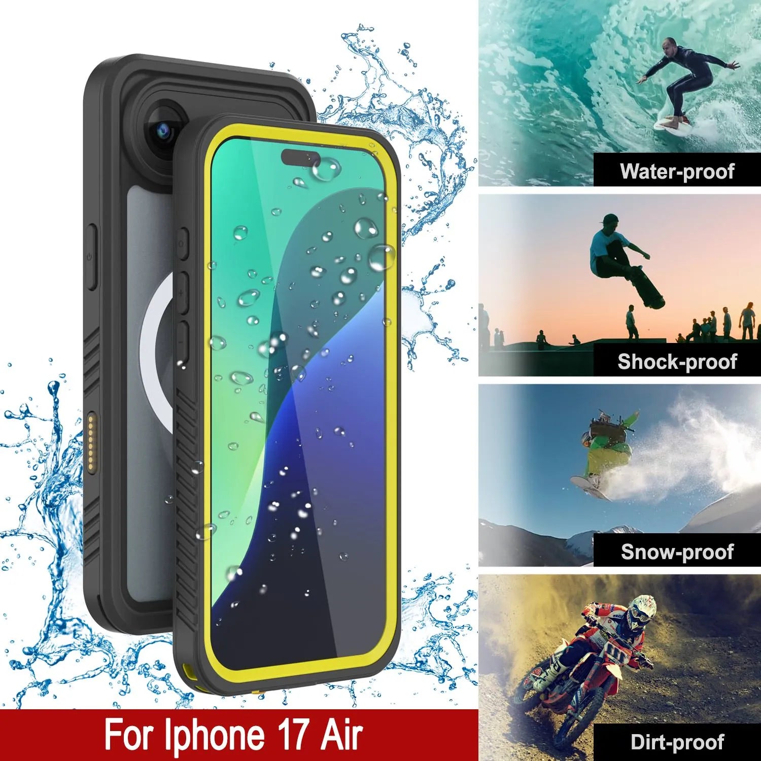 iPhone 17 Air Waterproof Case, Punkcase [Extreme Series] Armor Cover W/ Built In Screen Protector [Yellow]