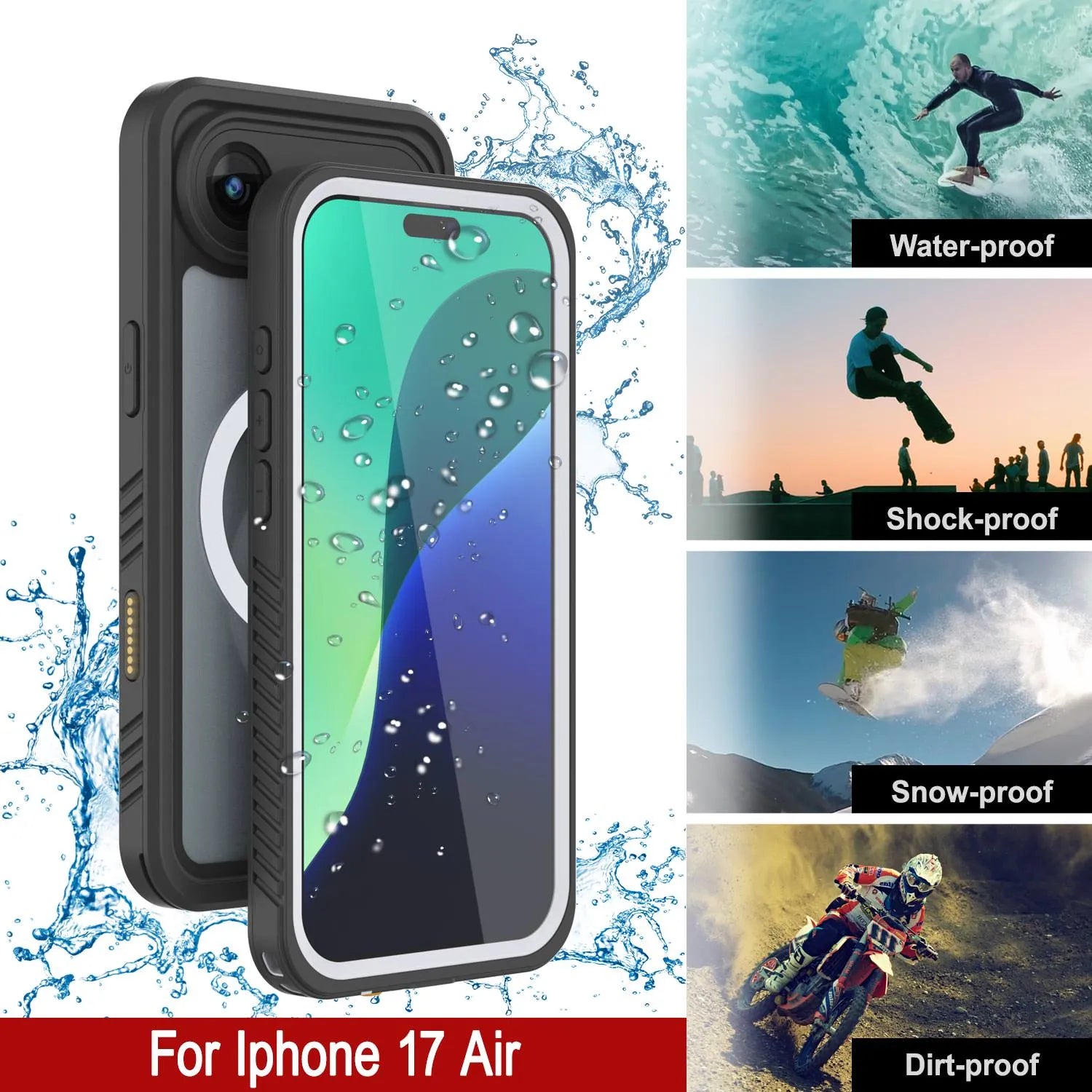 iPhone 17 Air Waterproof Case, Punkcase [Extreme Series] Armor Cover W/ Built In Screen Protector [White]