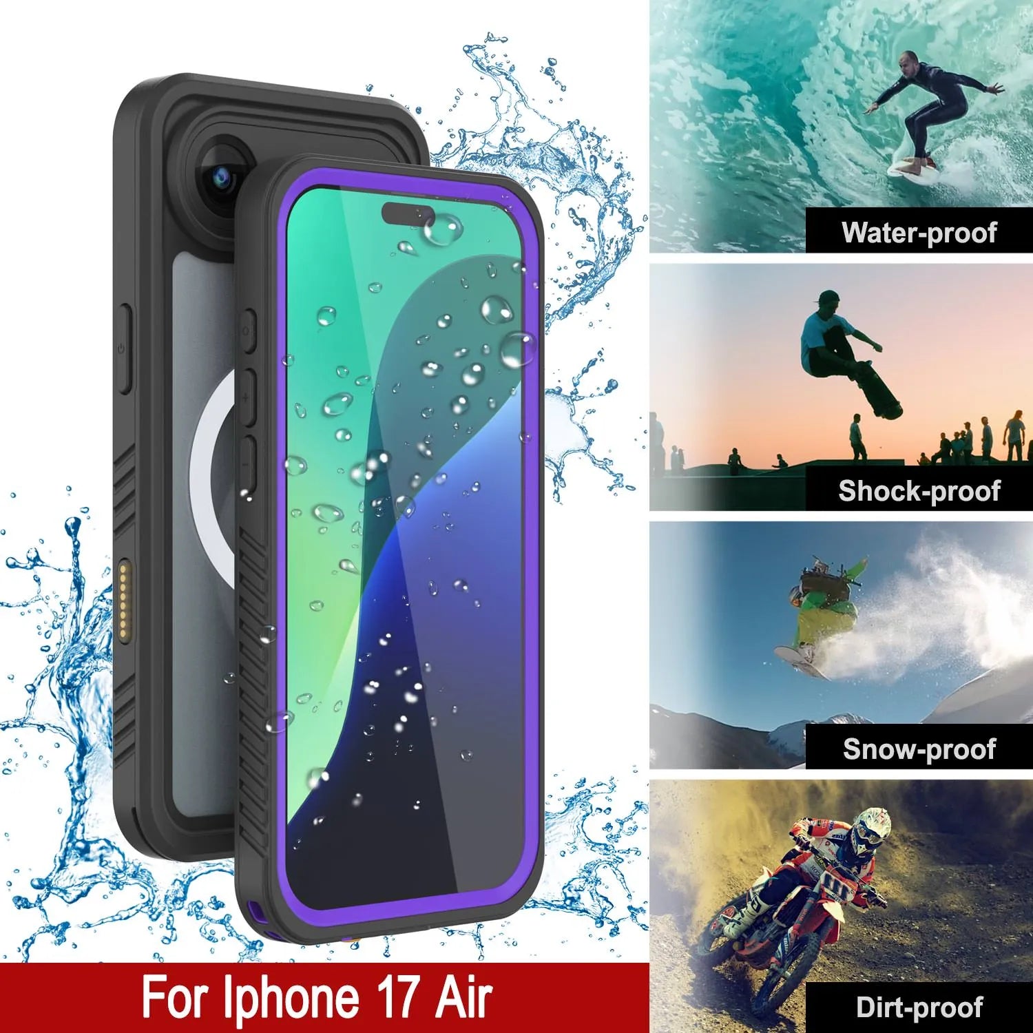 iPhone 17 Air Waterproof Case, Punkcase [Extreme Series] Armor Cover W/ Built In Screen Protector [Purple]