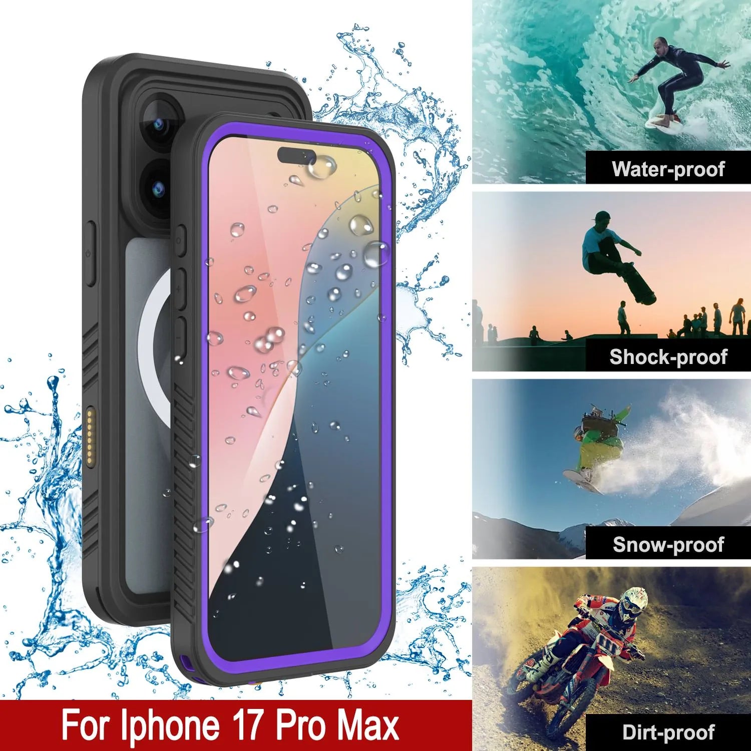 Products iPhone 17 Pro Max Waterproof Case, Punkcase [Extreme Mag Series] Armor Cover W/ Built In Screen Protector [Purple]
