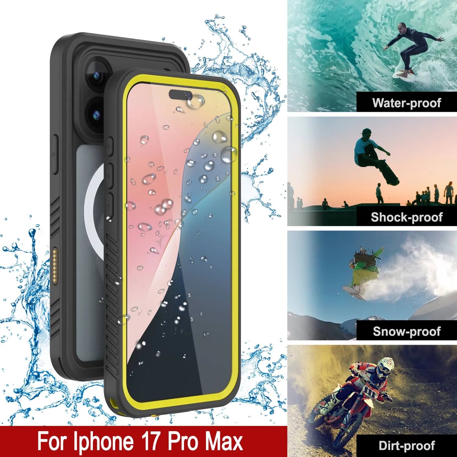 iPhone 17 Pro Max Waterproof Case, Punkcase [Extreme Series] Armor Cover W/ Built In Screen Protector [Yellow]