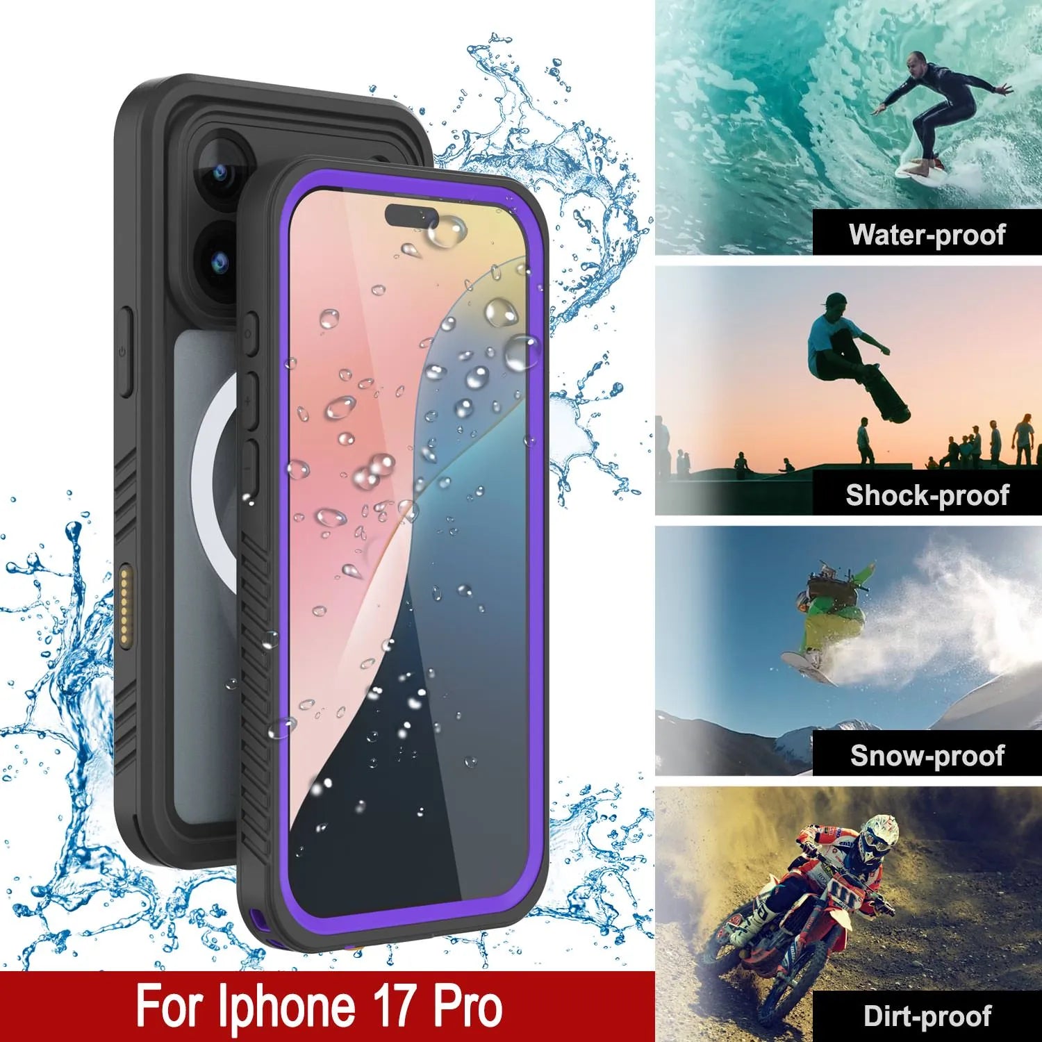 iPhone 17 Pro Waterproof Case, Punkcase [Extreme Mag Series] Armor Cover W/ Built In Screen Protector [Purple]