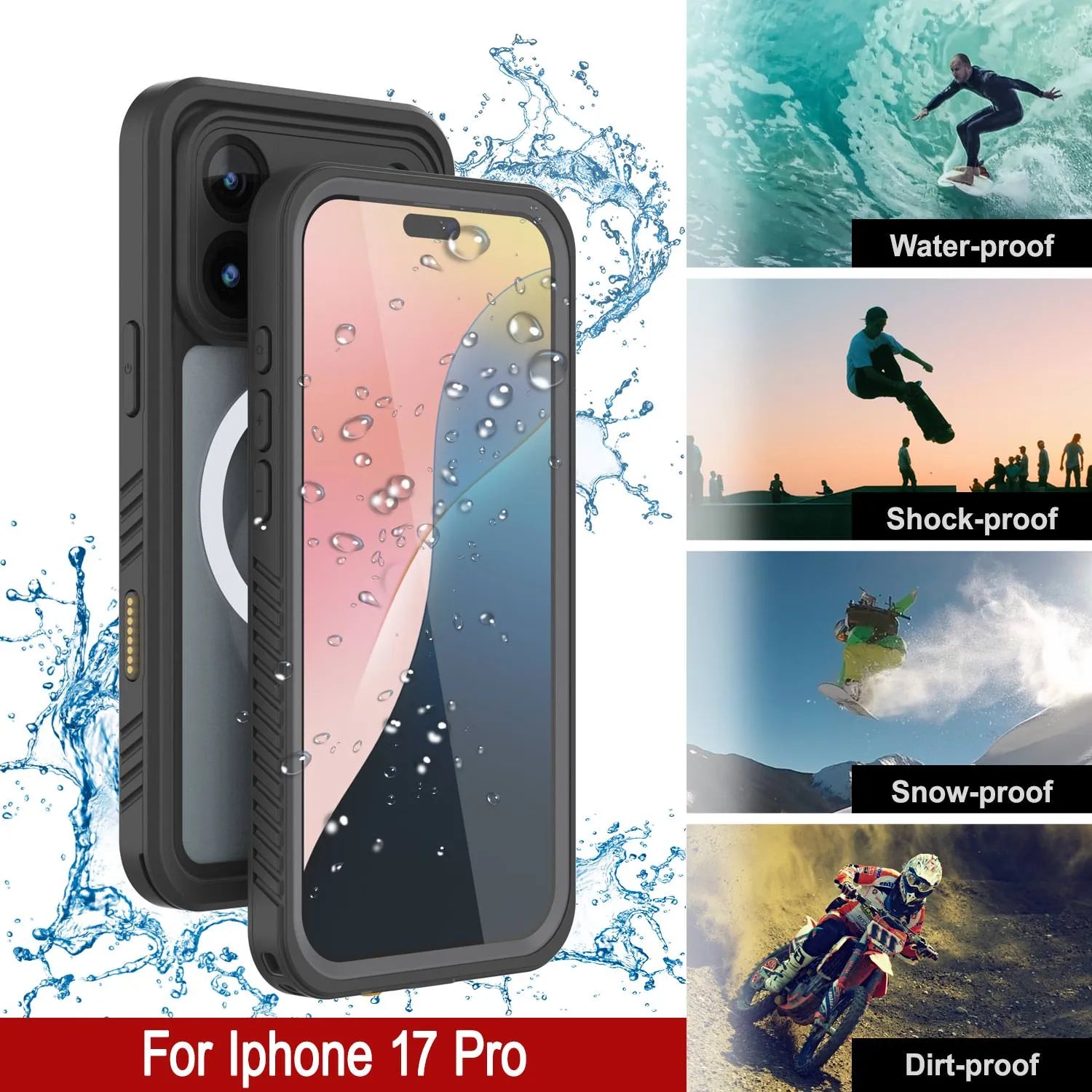 iPhone 17 Pro Waterproof Case, Punkcase [Extreme Mag Series] Armor Cover W/ Built In Screen Protector [Grey]