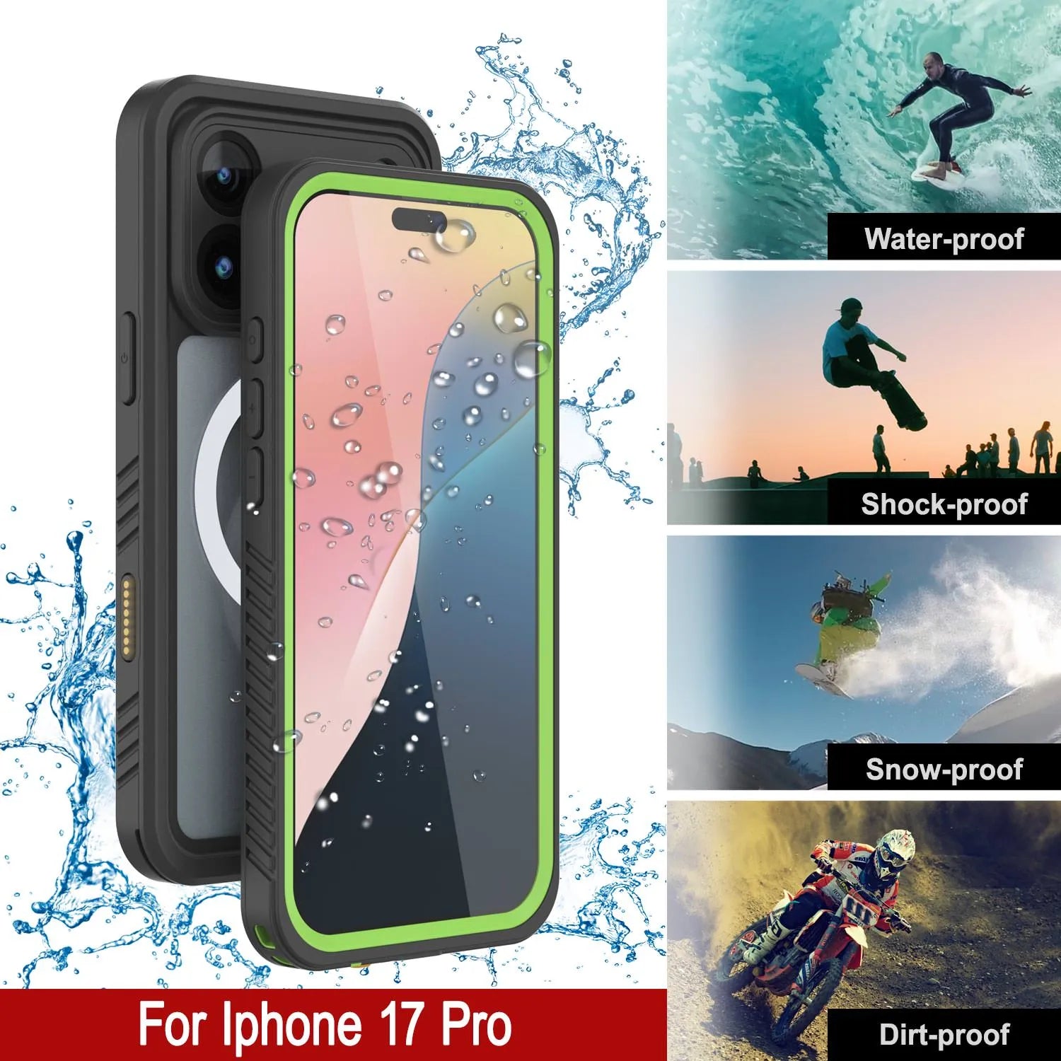 iPhone 17 Pro Waterproof Case, Punkcase [Extreme Series] Armor Cover W/ Built In Screen Protector [Light Green]