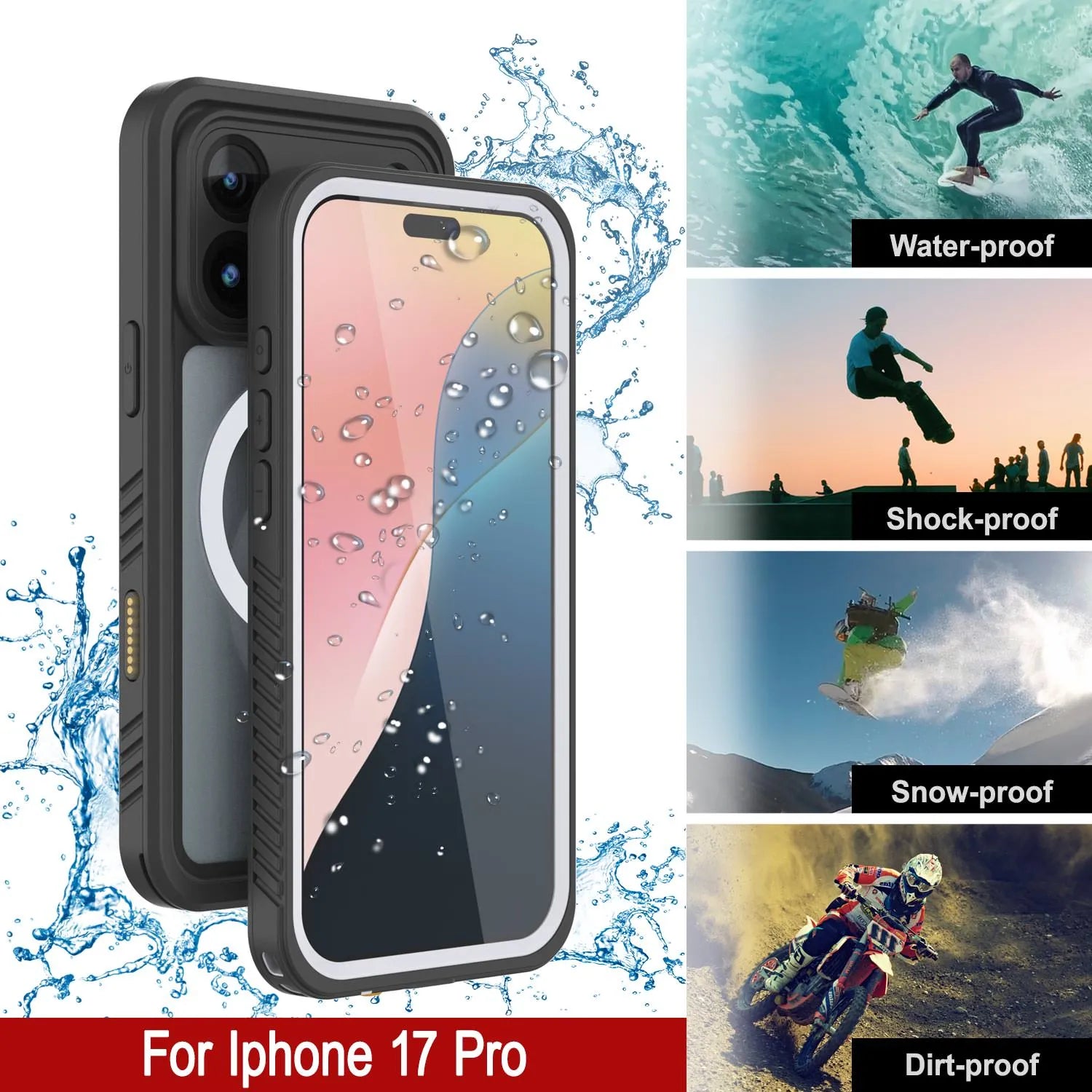 iPhone 17 Pro Waterproof Case, Punkcase [Extreme Series] Armor Cover W/ Built In Screen Protector [White]