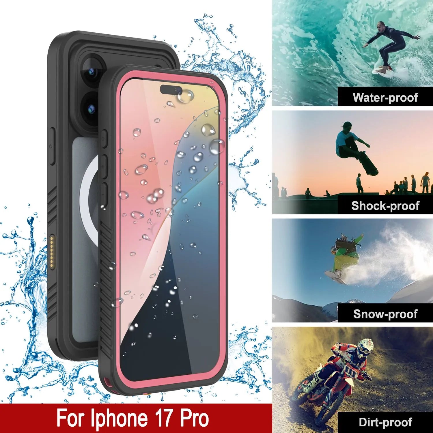 iPhone 17 Pro Waterproof Case, Punkcase [Extreme Mag Series] Armor Cover W/ Built In Screen Protector [Pink]