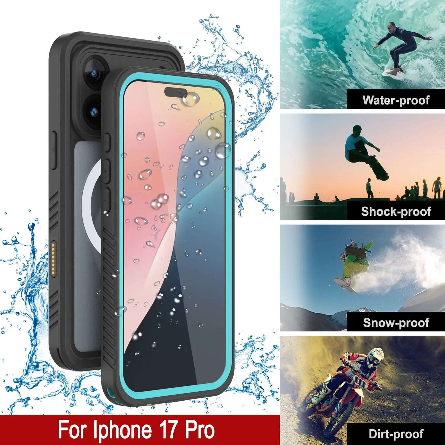 iPhone 17 Pro Waterproof Case, Punkcase [Extreme Series] Armor Cover W/ Built In Screen Protector [Teal]