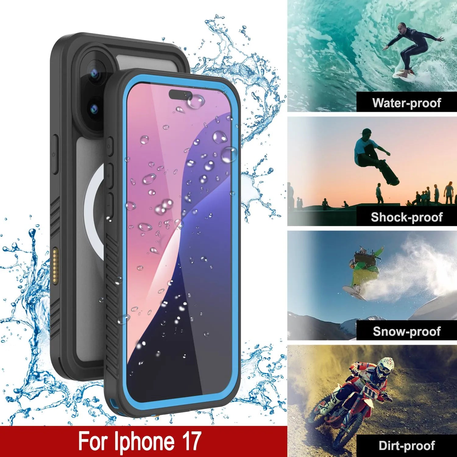 iPhone 17 Waterproof Case, Punkcase [Extreme Series] Armor Cover W/ Built In Screen Protector [Navy Blue]