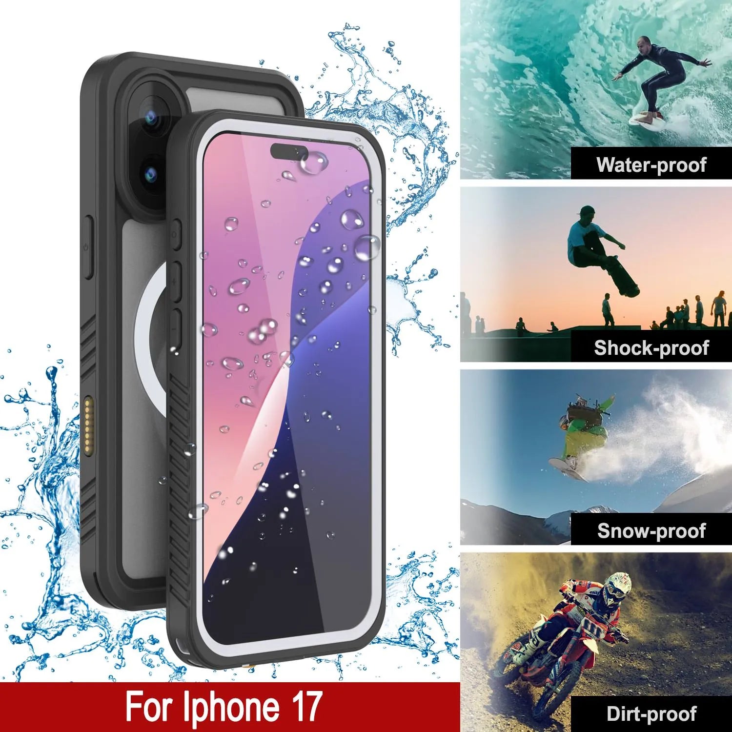 iPhone 17  Waterproof Case, Punkcase [Extreme Mag Series] Armor Cover W/ Built In Screen Protector [White]
