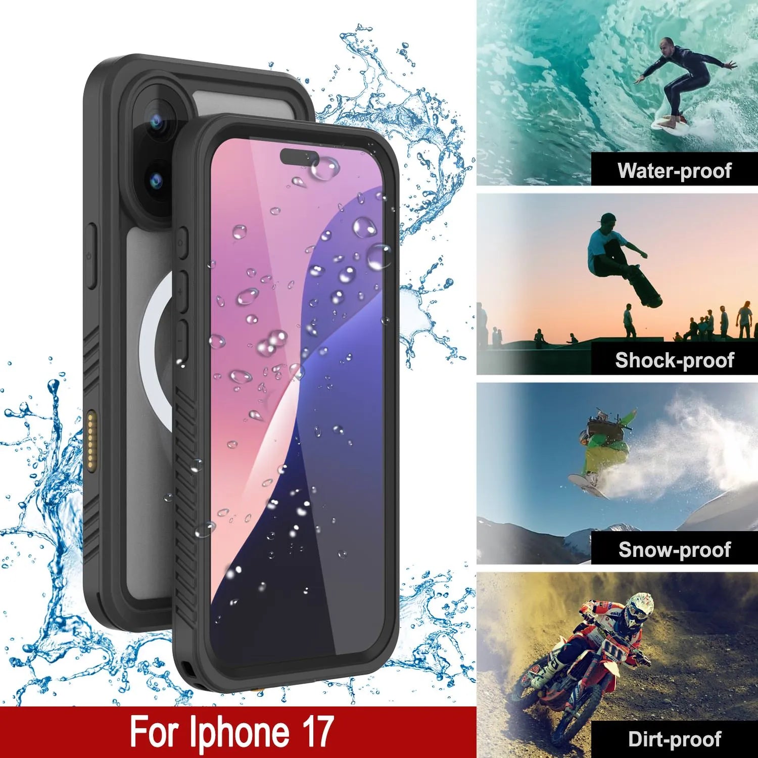 iPhone 17 Waterproof Case, Punkcase [Extreme Series] Armor Cover W/ Built In Screen Protector [Black]