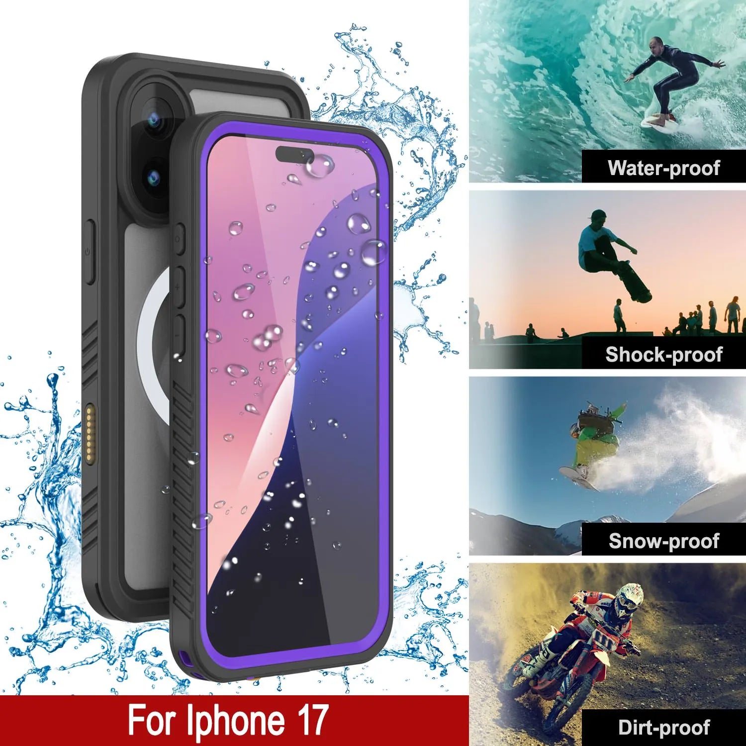iPhone 17  Waterproof Case, Punkcase [Extreme Mag Series] Armor Cover W/ Built In Screen Protector [Purple]