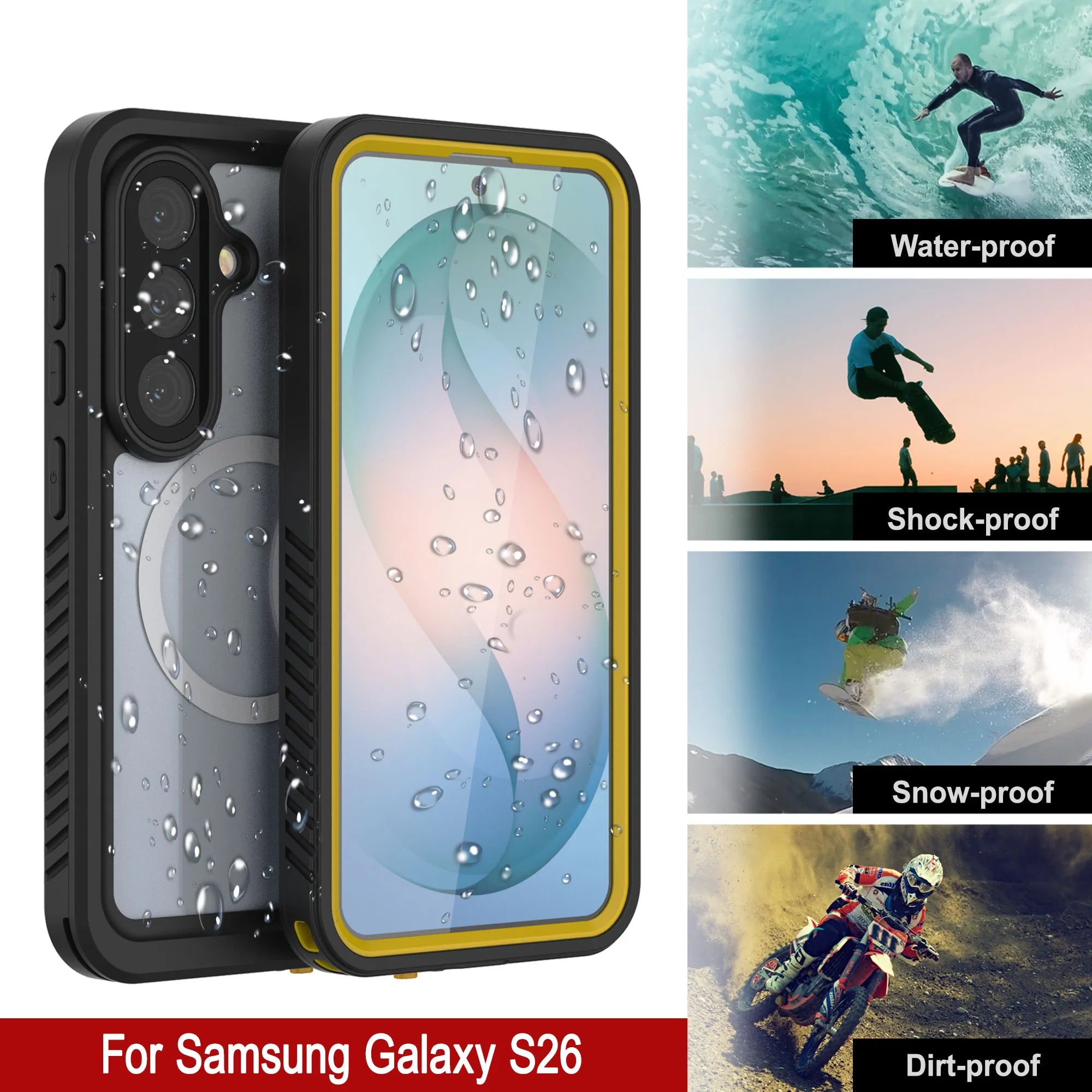 Galaxy S26 Waterproof Case, Punkcase [Extreme Mag Series] Armor Cover W/ Built In Screen Protector [Yellow]