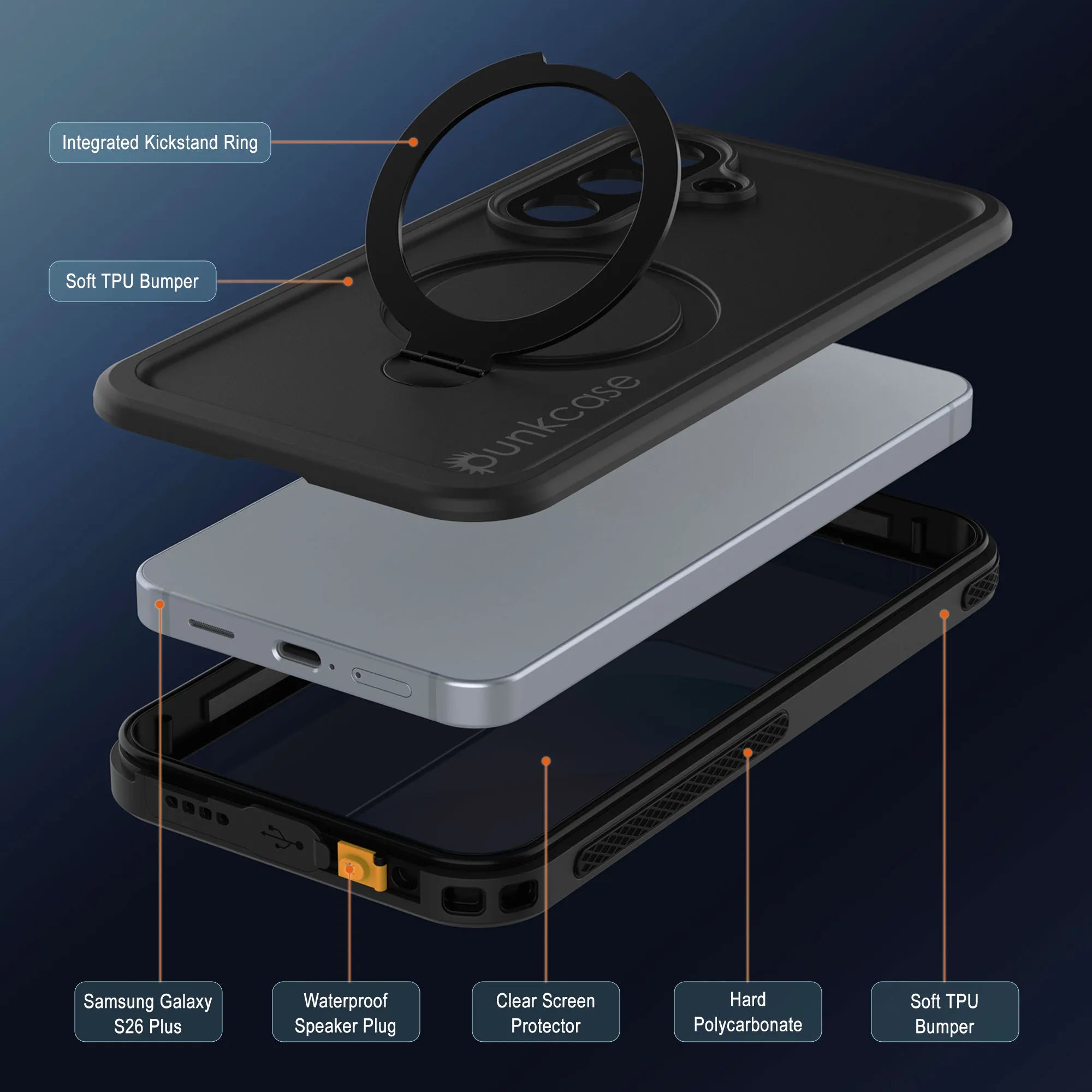 Galaxy S26 Plus Waterproof Case [Kickstud 2.0 Series] Protective IP68 Cover W/Screen Protector & Kickstand [Black]