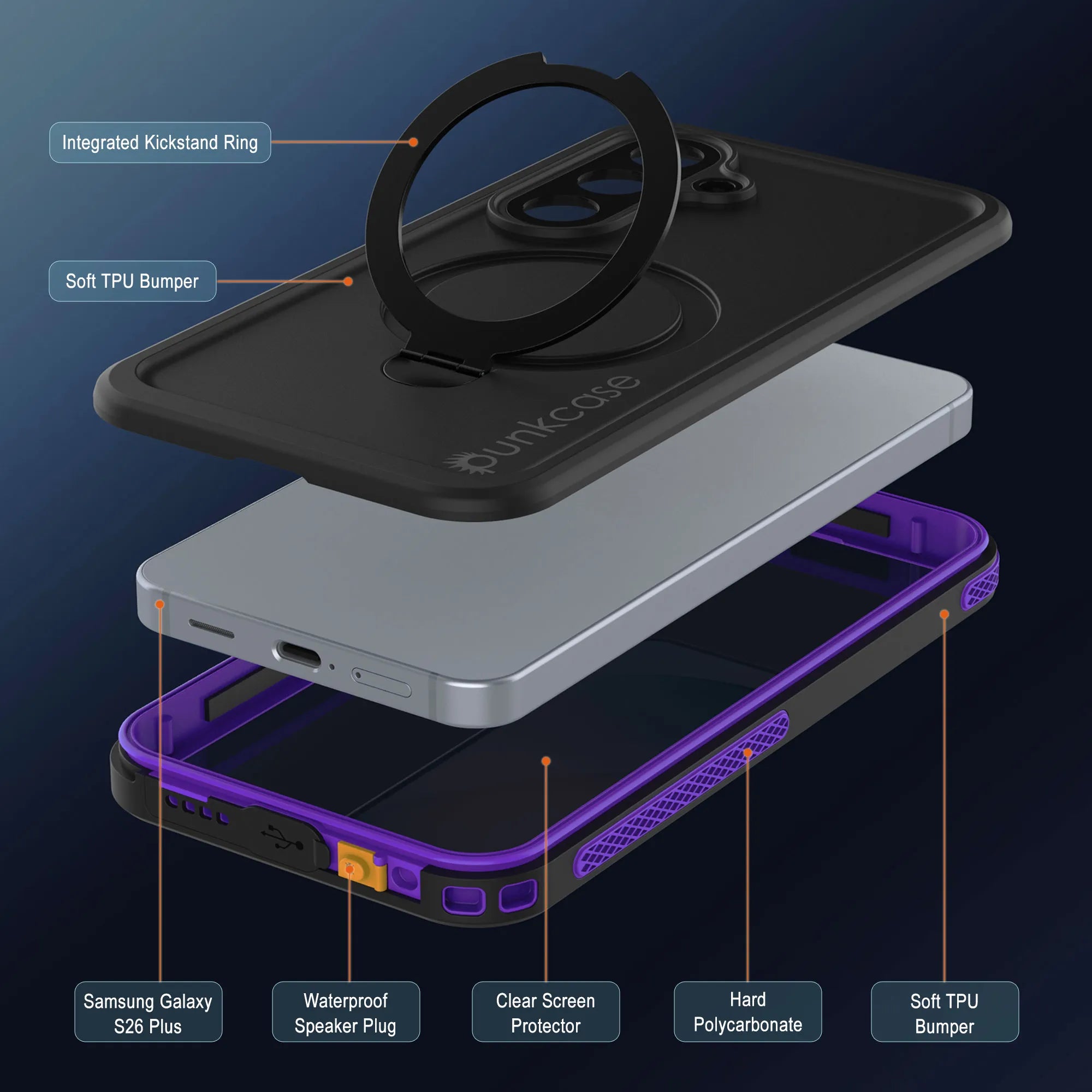 Galaxy S26 Plus Waterproof Case [Kickstud 2.0 Series] Protective IP68 Cover W/Screen Protector & Kickstand [Purple]
