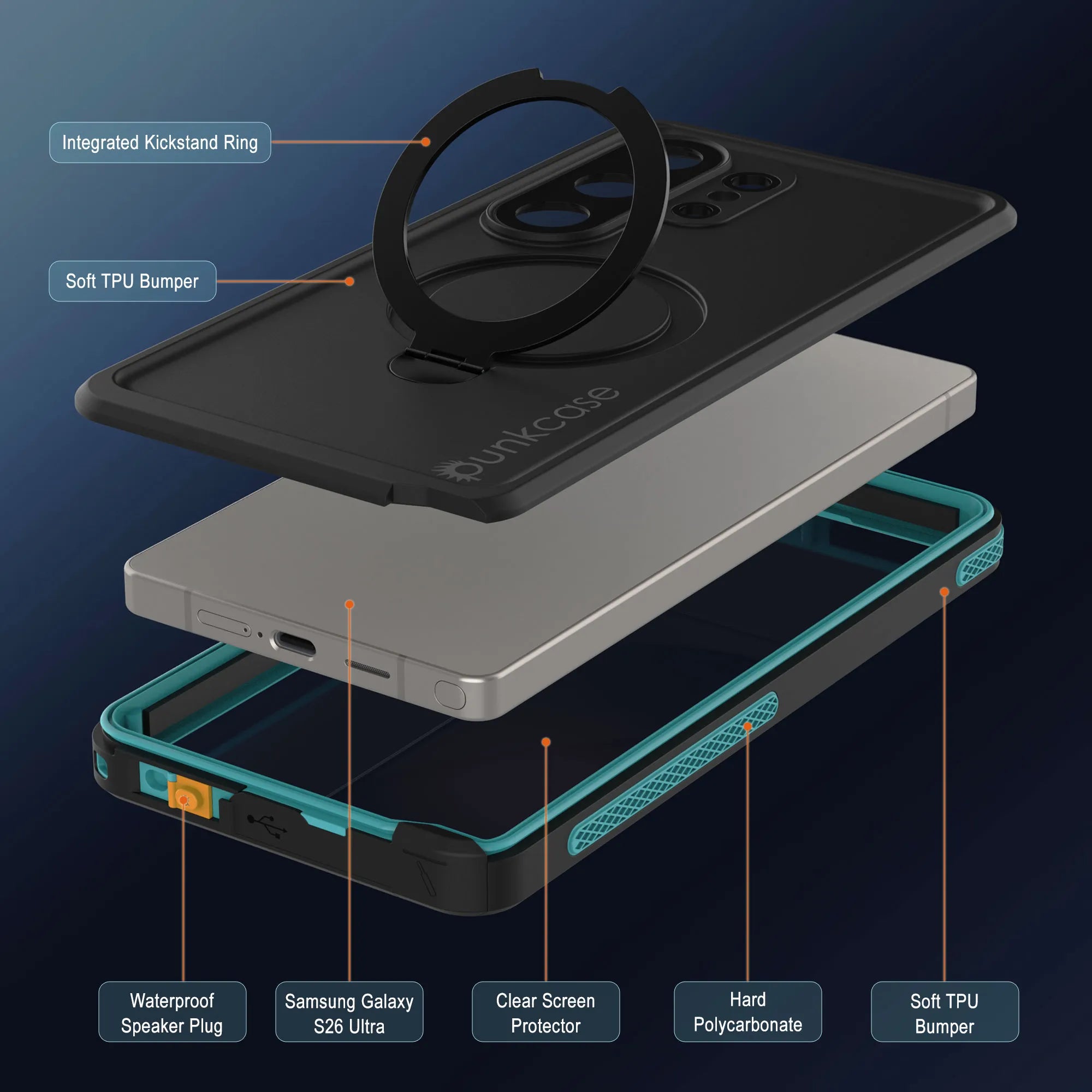 Galaxy S26 Ultra Waterproof Case [Kickstud 2.0 Series] Protective IP68 Cover W/Screen Protector & Kickstand [Teal]