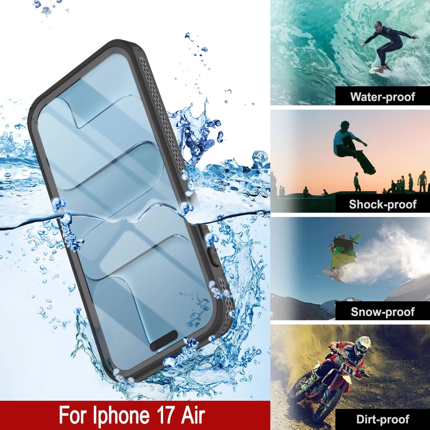 iPhone 17 Air Waterproof Case [Kickstud 2.0 Series] Protective IP68 Cover W/Screen Protector & Kickstand [Grey]