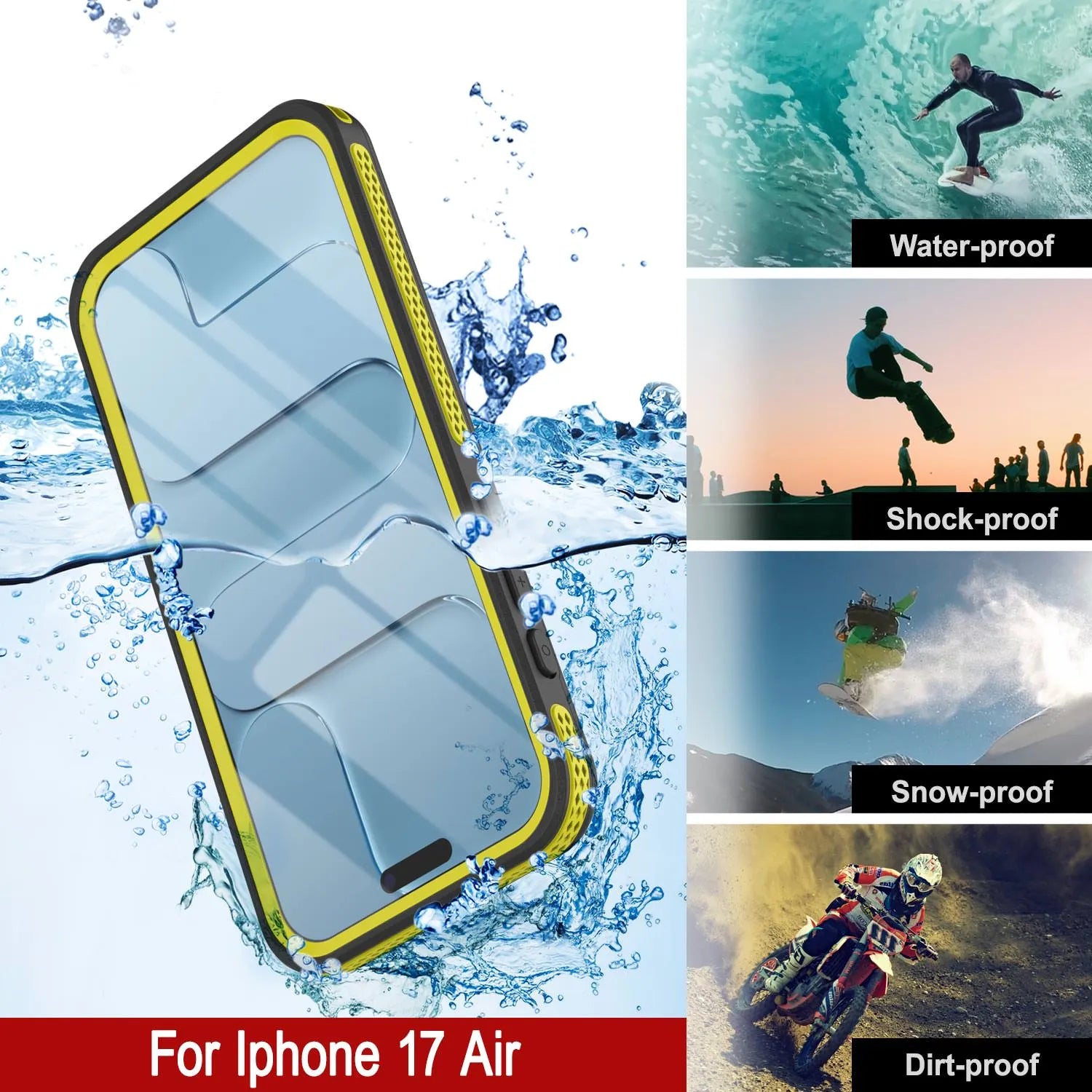 iPhone 17 Air Waterproof Case [Kickstud 2.0 Series] Protective IP68 Cover W/Screen Protector & Kickstand [Yellow]