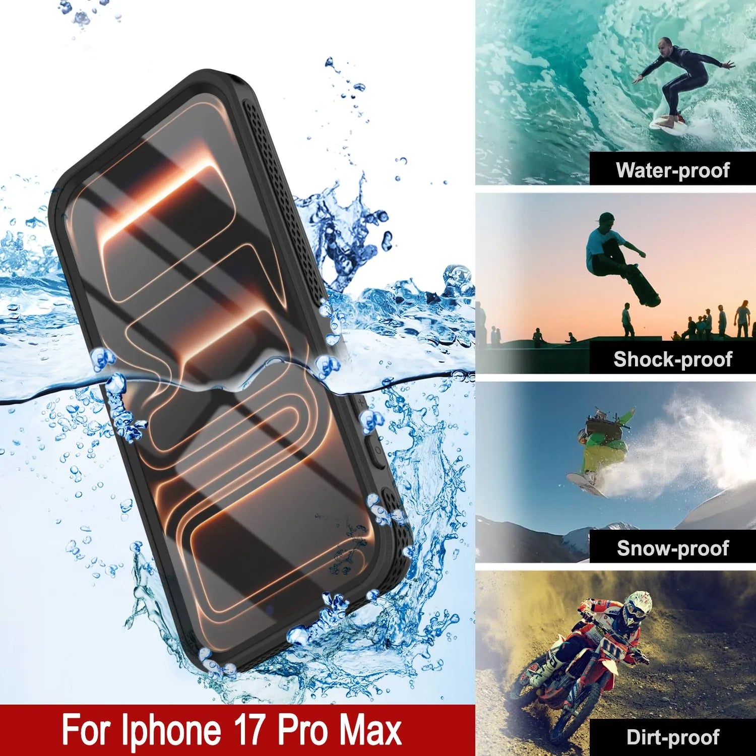 iPhone 17 Pro Max Waterproof Case [Kickstud 2.0 Series] Protective IP68 Cover W/Screen Protector & Kickstand [Black]