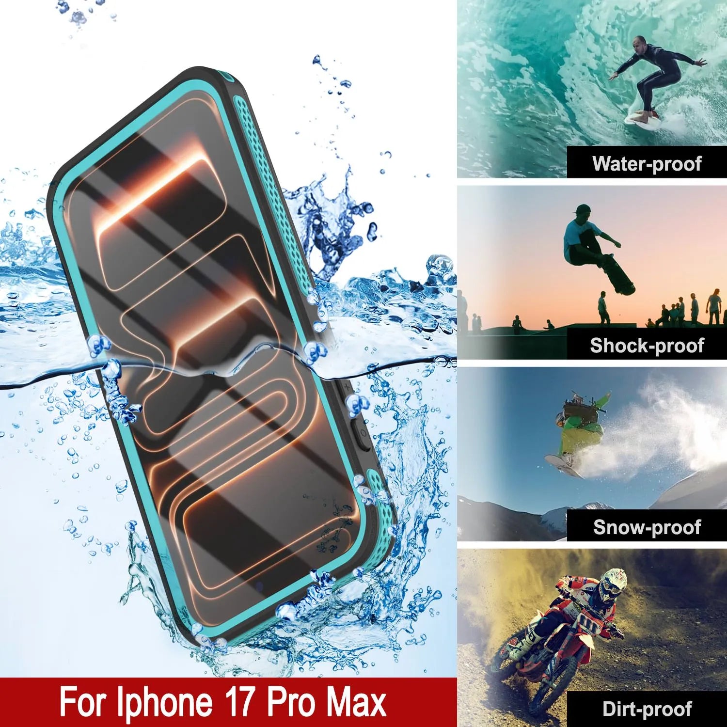 iPhone 17 Pro Max Waterproof Case [Kickstud 2.0 Series] Protective IP68 Cover W/Screen Protector & Kickstand [Teal]