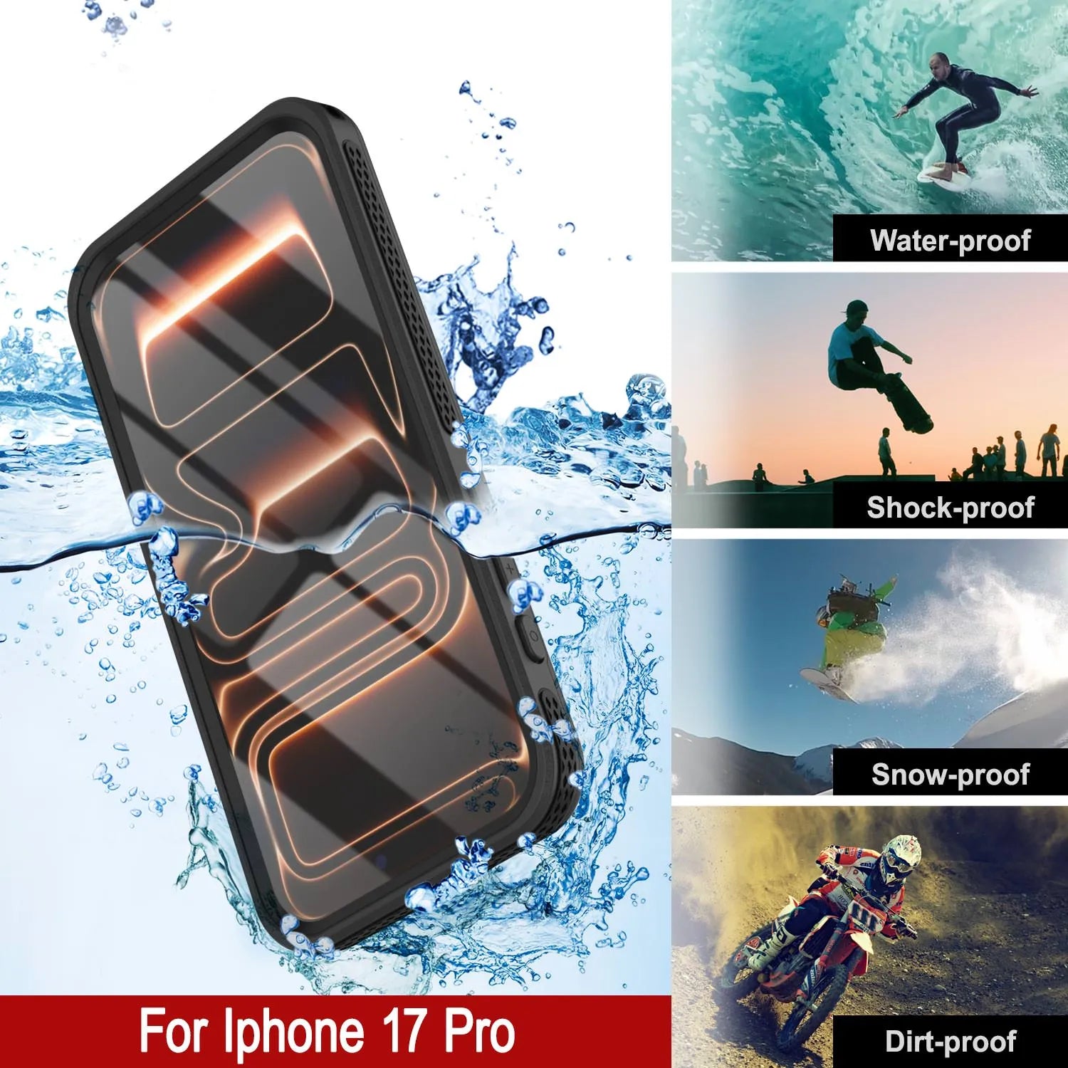 iPhone 17 pro Waterproof Case [Kickstud 2.0 Series] Protective IP68 Cover W/Screen Protector & Kickstand [Black]