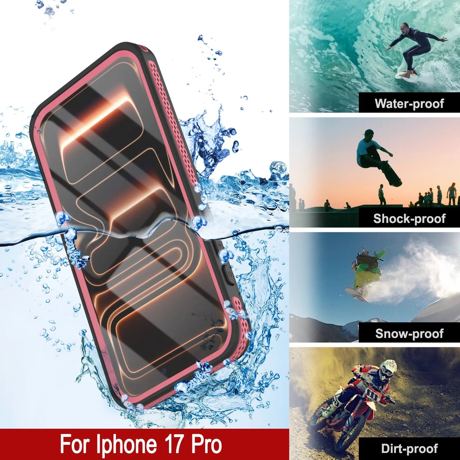 iPhone 17 pro Waterproof Case [Kickstud 2.0 Series] Protective IP68 Cover W/Screen Protector & Kickstand [Pink]