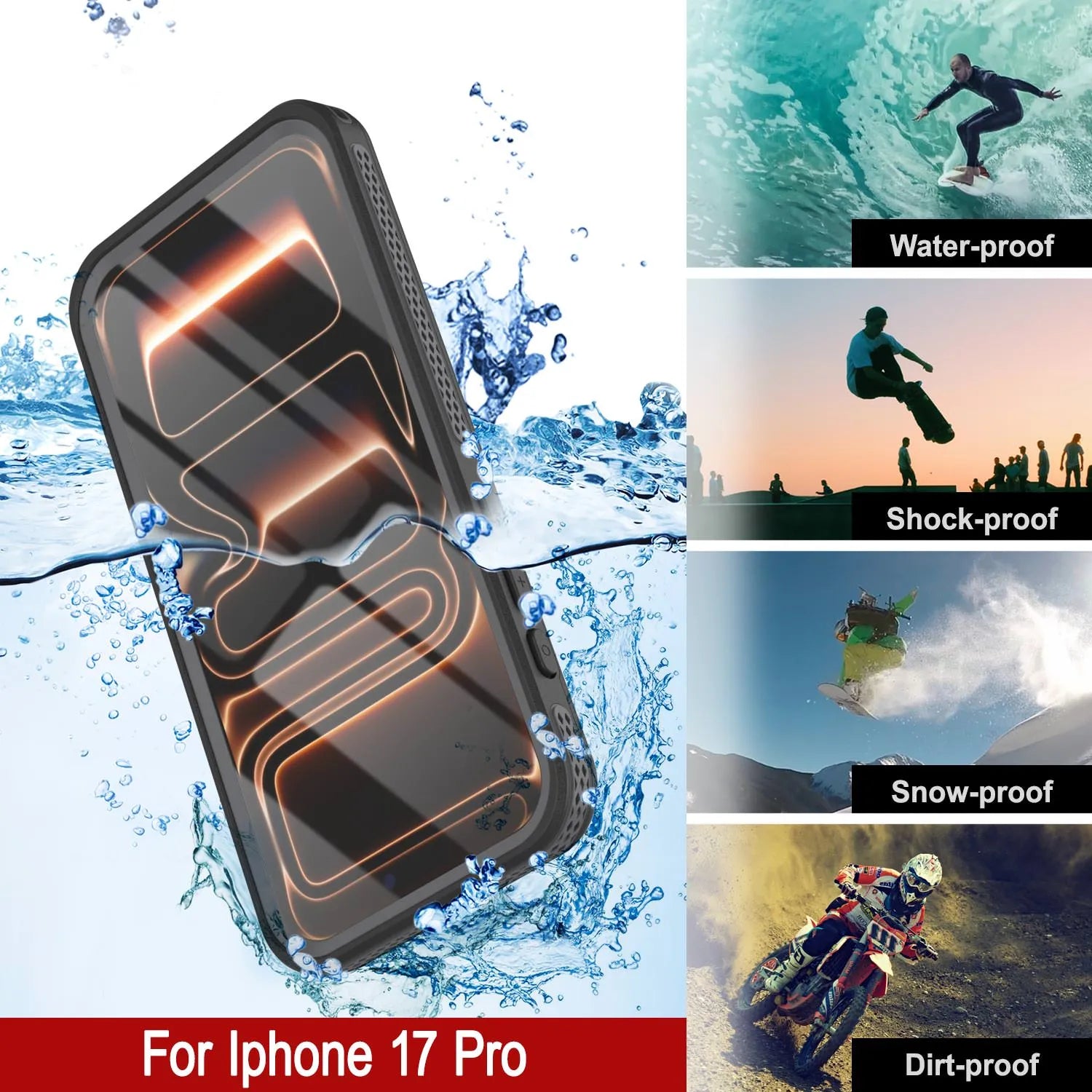 iPhone 17 pro Waterproof Case [Kickstud 2.0 Series] Protective IP68 Cover W/Screen Protector & Kickstand [Grey]