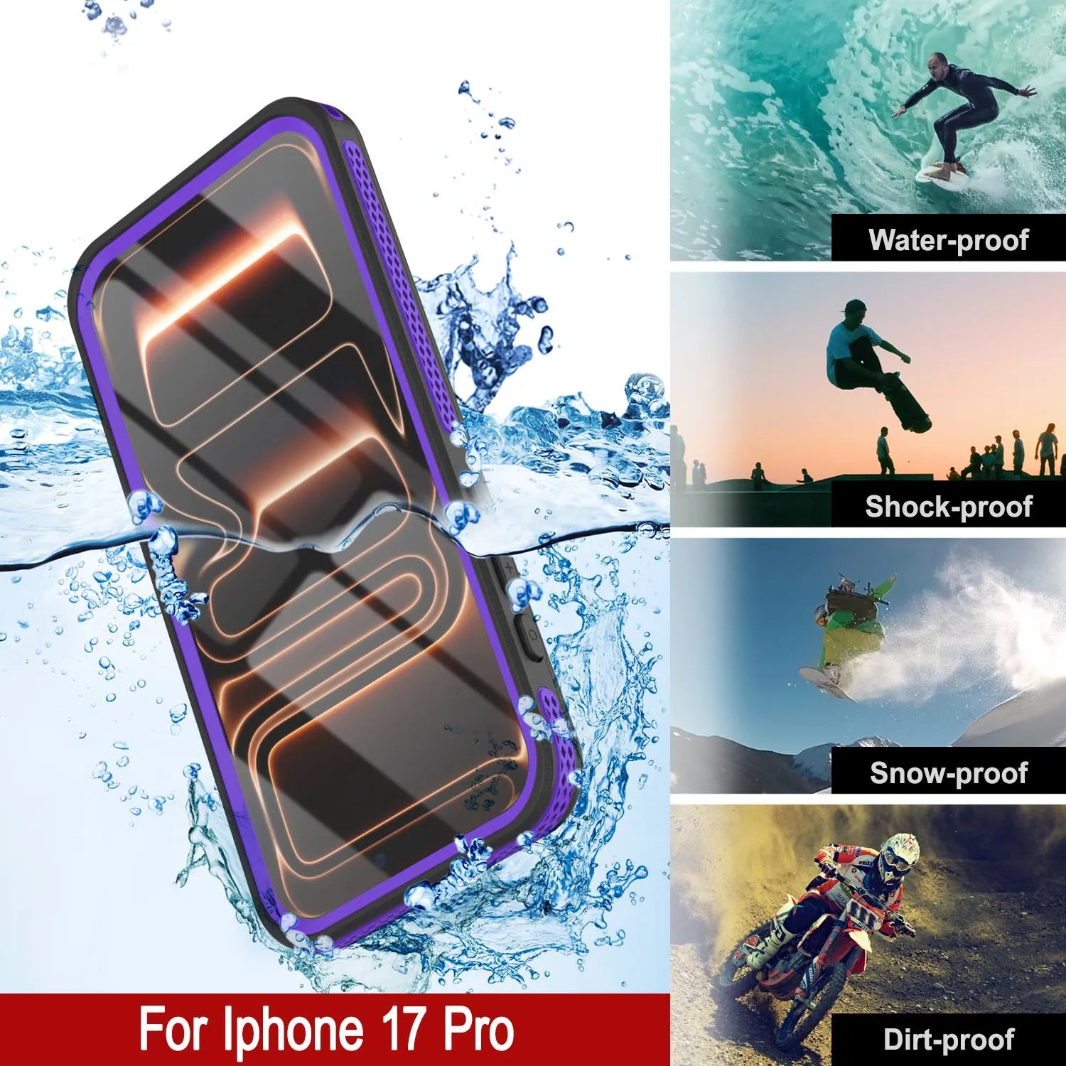 iPhone 17 pro Waterproof Case [Kickstud 2.0 Series] Protective IP68 Cover W/Screen Protector & Kickstand [Purple]