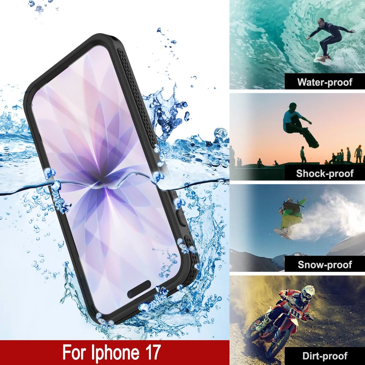 iPhone 17 Waterproof Case [Kickstud 2.0 Series] Protective IP68 Cover W/Screen Protector & Kickstand [Black]