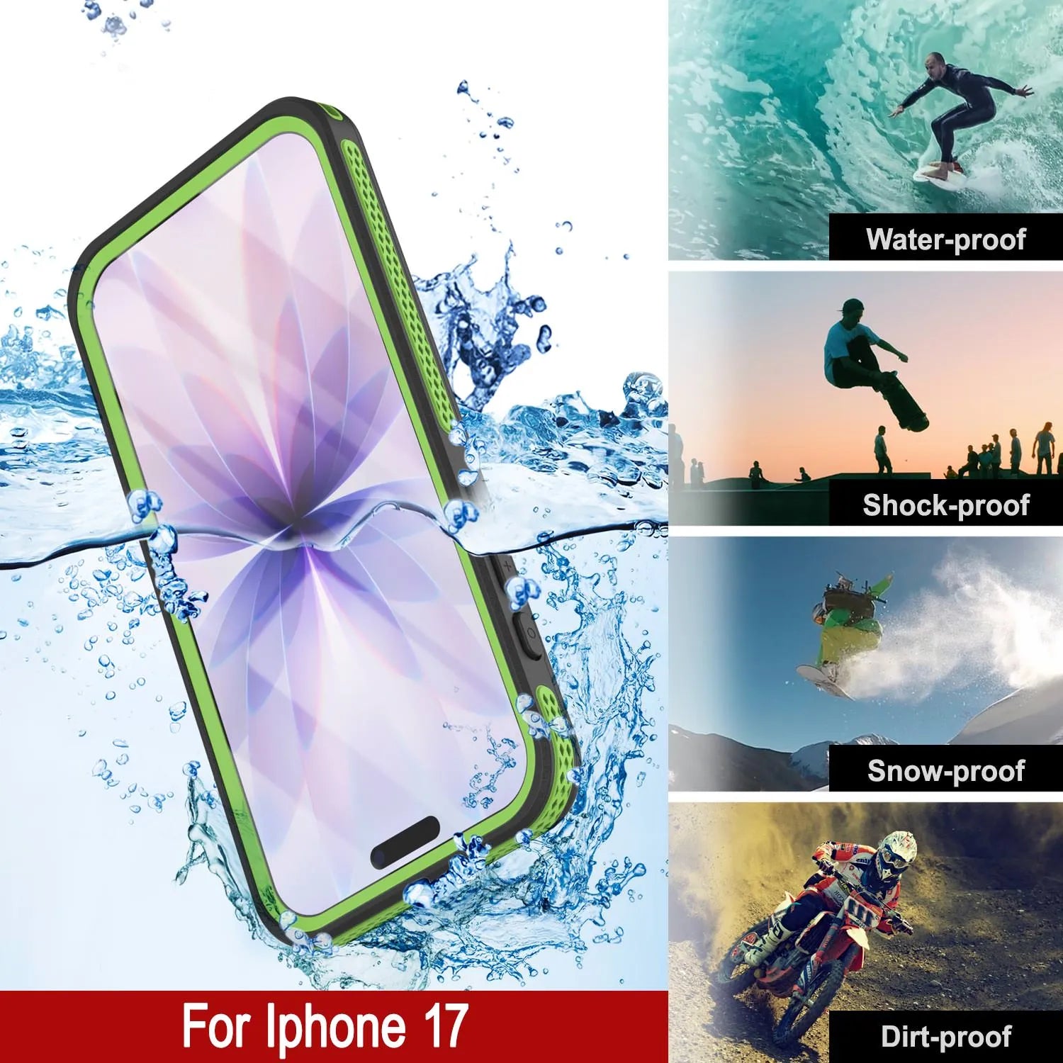 iPhone 17 Waterproof Case [Kickstud 2.0 Series] Protective IP68 Cover W/Screen Protector & Kickstand [Green]