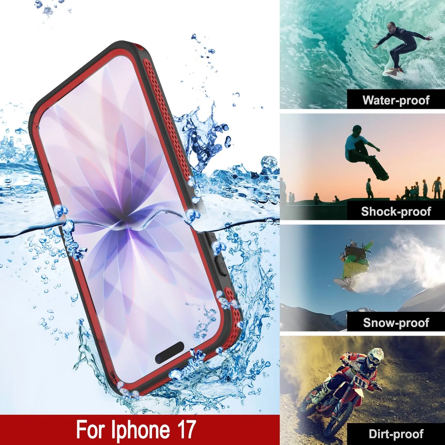 iPhone 17 Waterproof Case [Kickstud 2.0 Series] Protective IP68 Cover W/Screen Protector & Kickstand [Red]