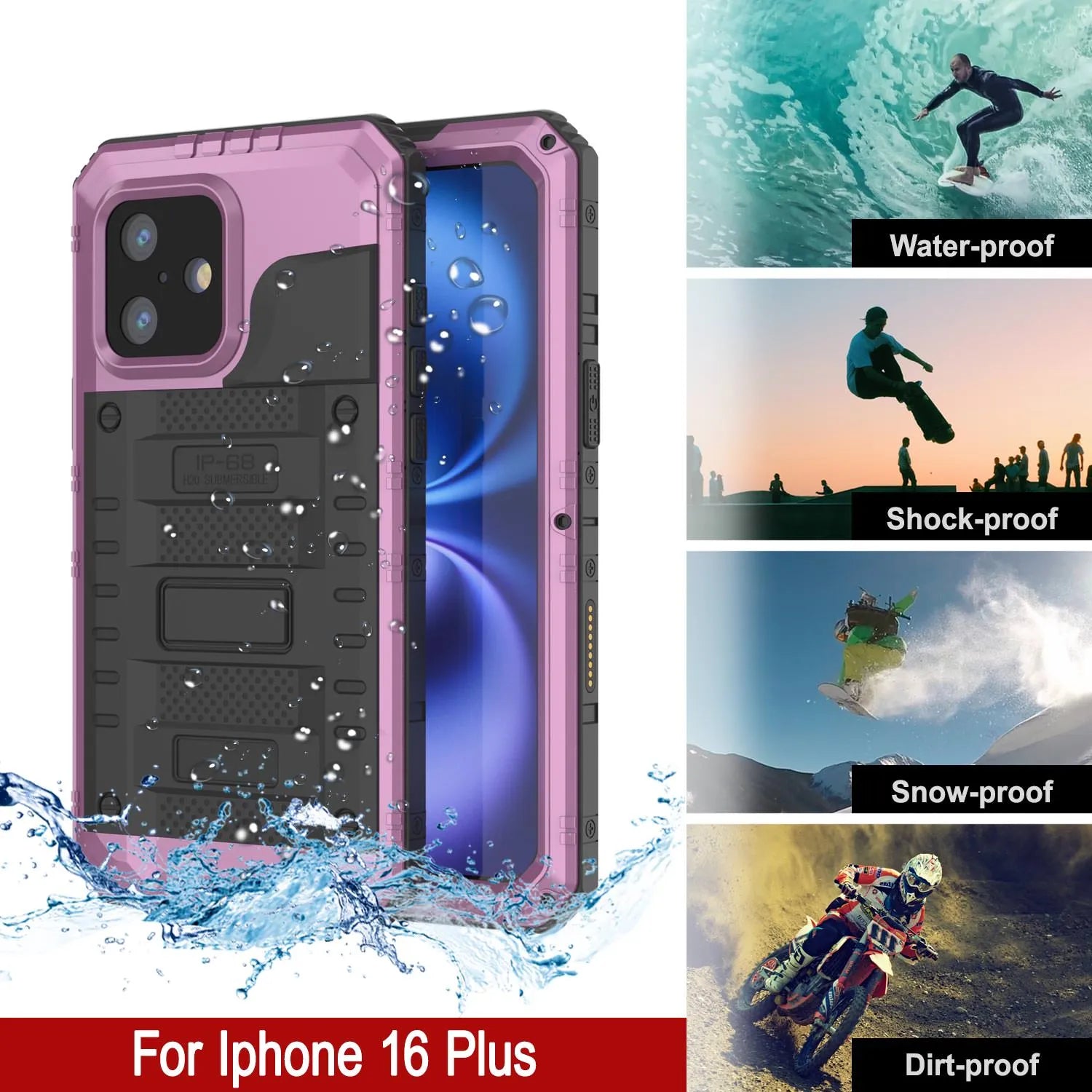 iPhone 16 Plus Metal Extreme 3.0 Series Aluminum Waterproof Case IP68 W/Buillt in Screen Protector & Kickstand [Pink]