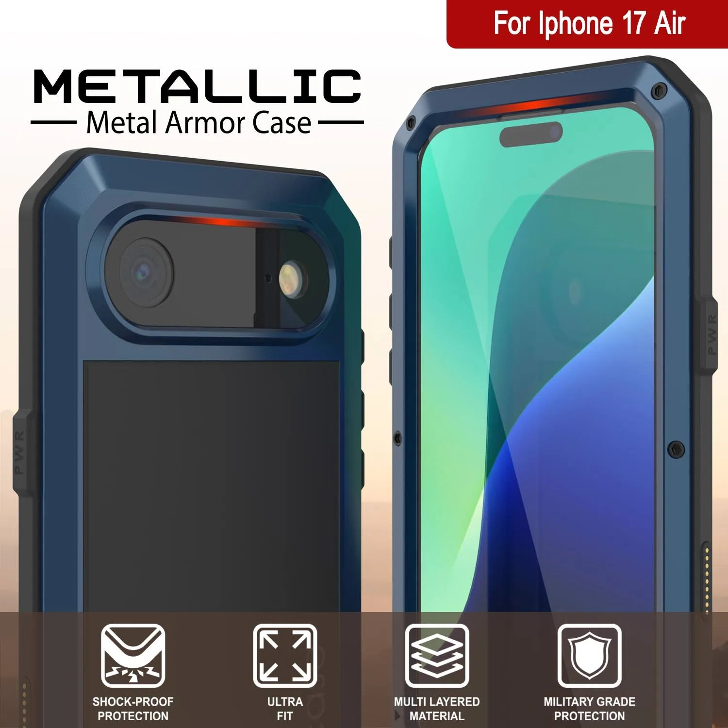iPhone 17 Air Metal Case, Heavy Duty Military Grade Armor Cover [shock proof] Full Body Hard [Blue]