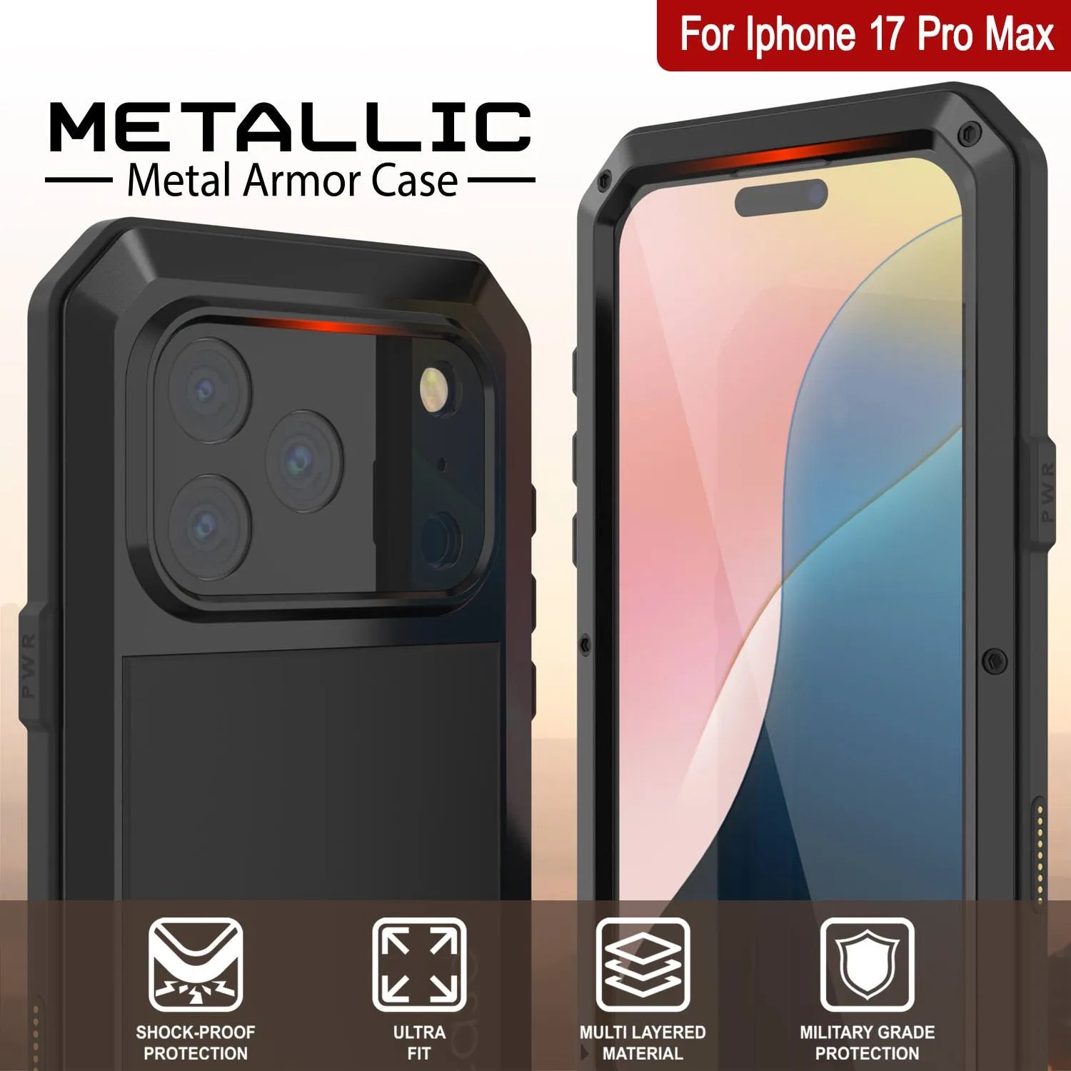 iPhone 17 Pro Max Metal Case, Heavy Duty Military Grade Armor Cover [shock proof] Full Body Hard [Black]