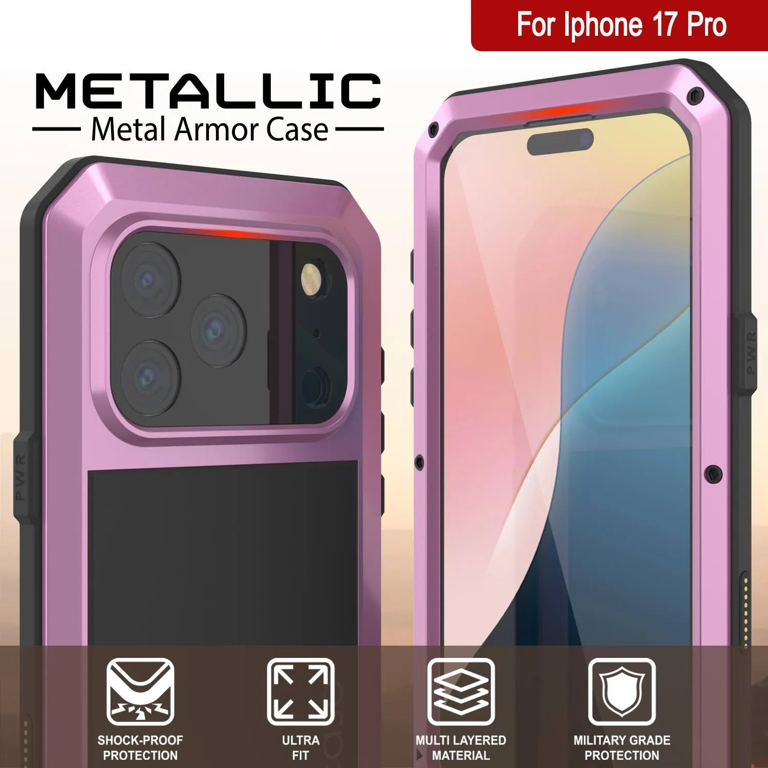 iPhone 17 Pro Metal Case, Heavy Duty Military Grade Armor Cover [shock proof] Full Body Hard [Pink]