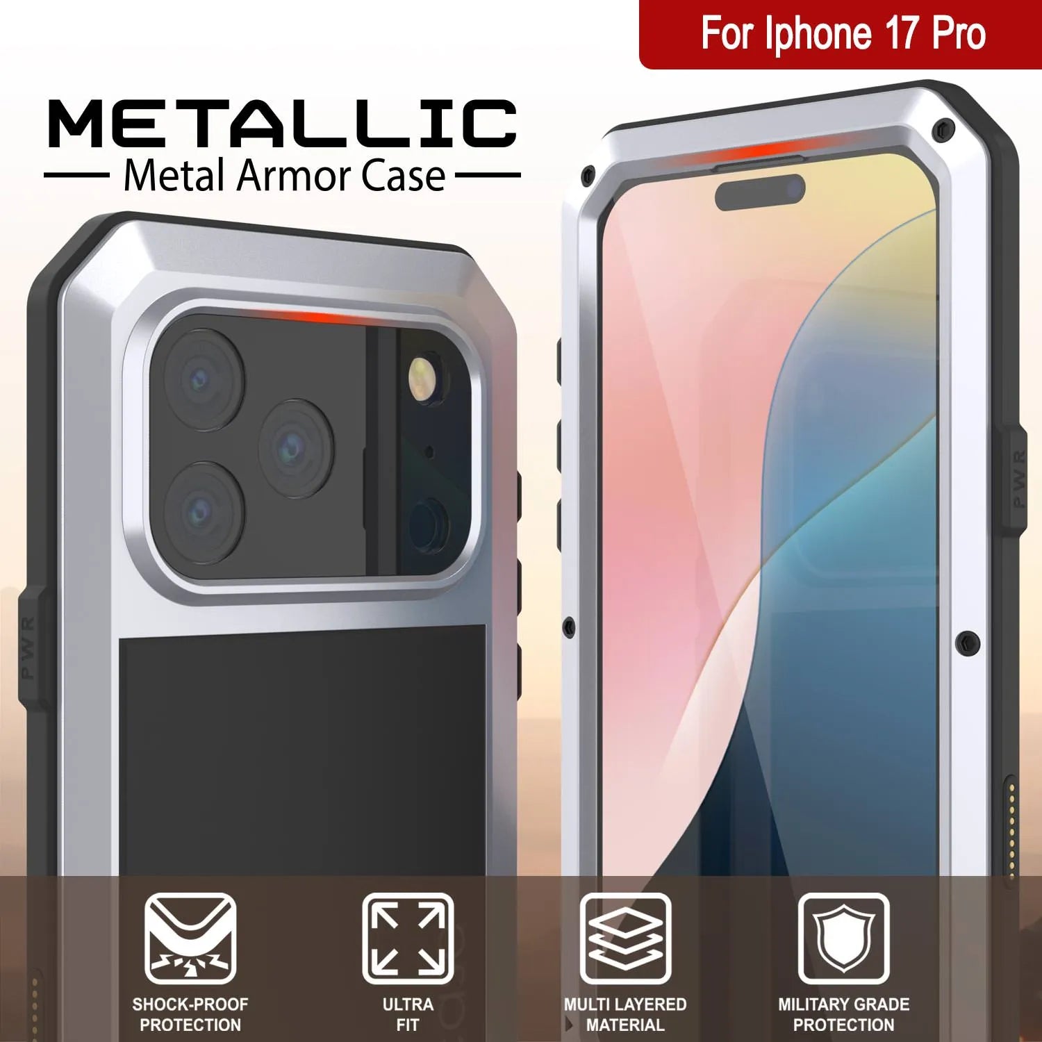 iPhone 17 Pro Metal Case, Heavy Duty Military Grade Armor Cover [shock proof] Full Body Hard [White]