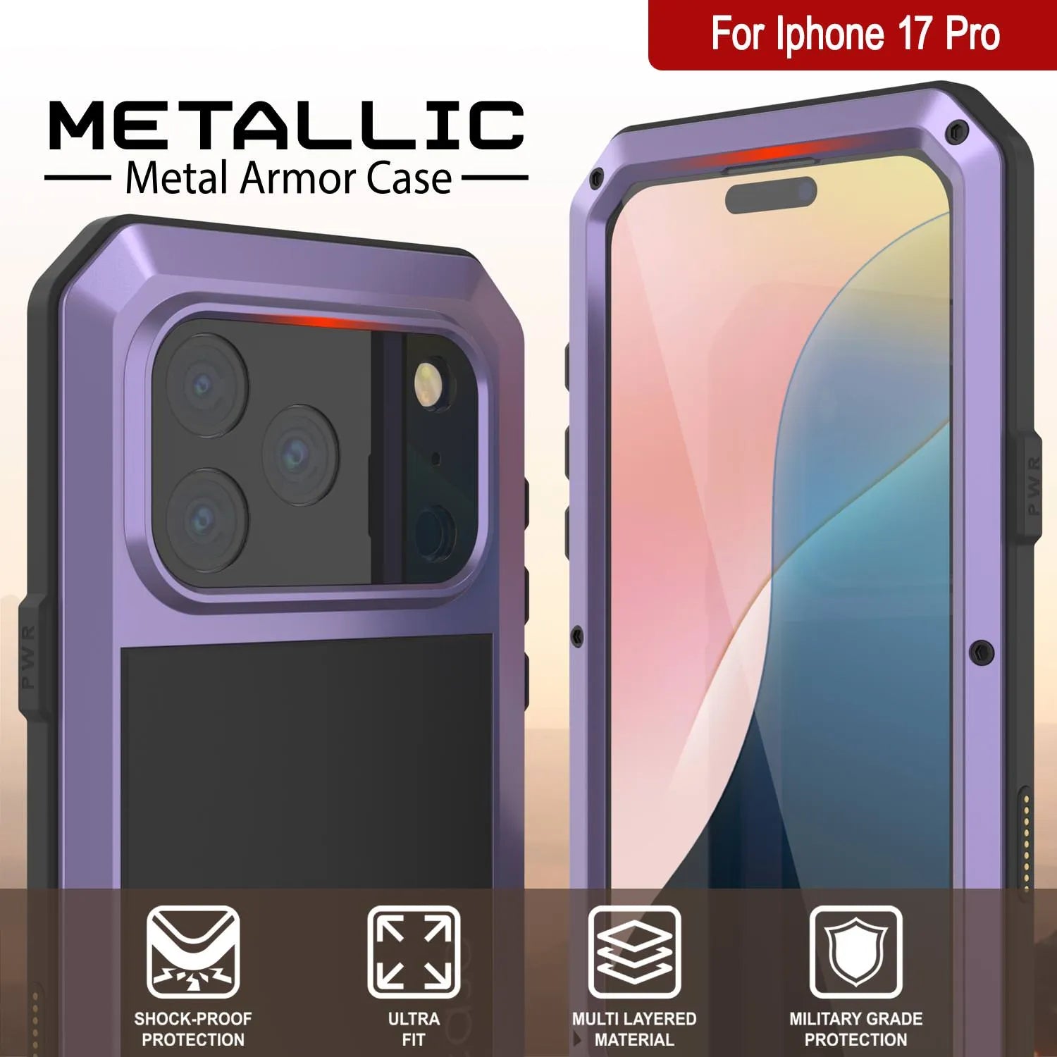 iPhone 17 Pro Metal Case, Heavy Duty Military Grade Armor Cover [shock proof] Full Body Hard [Purple]