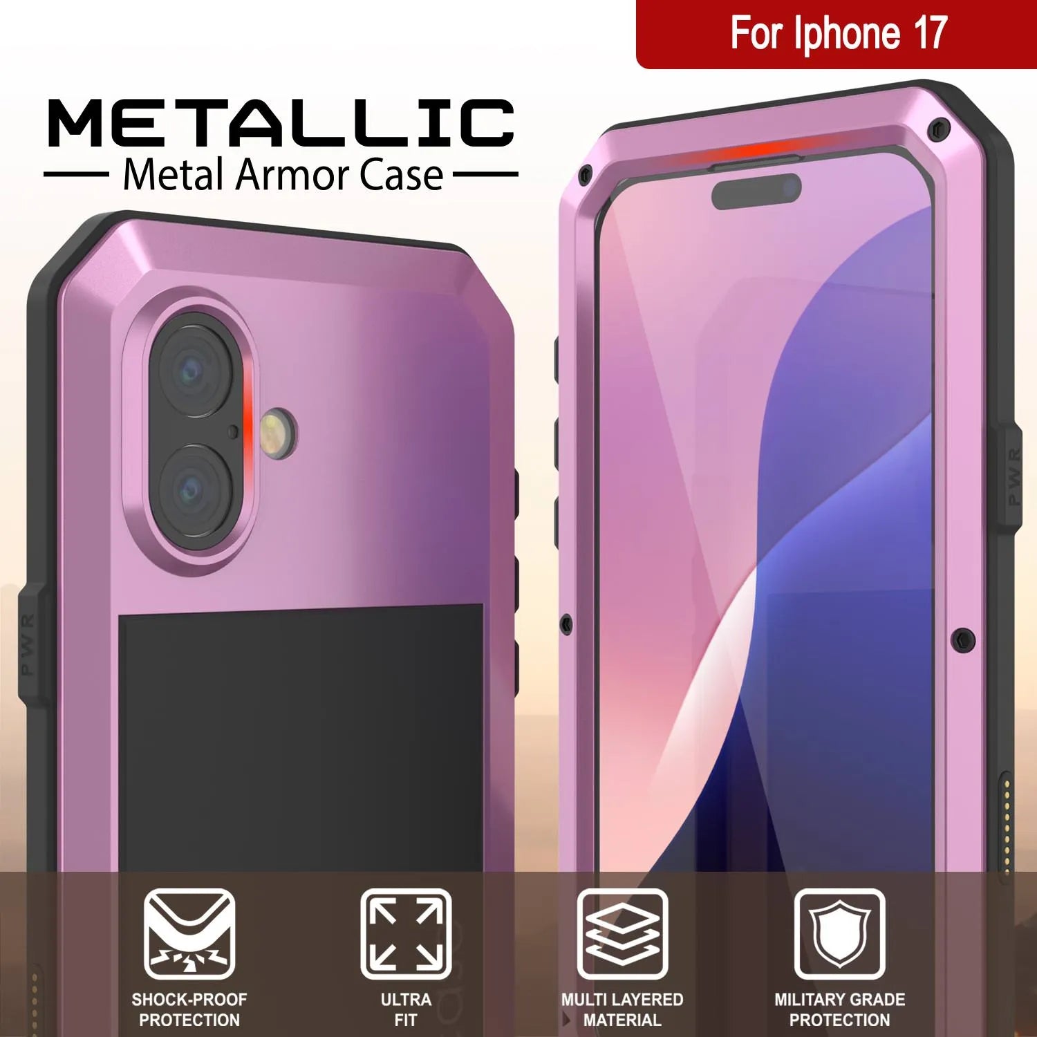 iPhone 17 Metal Case, Heavy Duty Military Grade Armor Cover [shock proof] Full Body Hard [Pink]