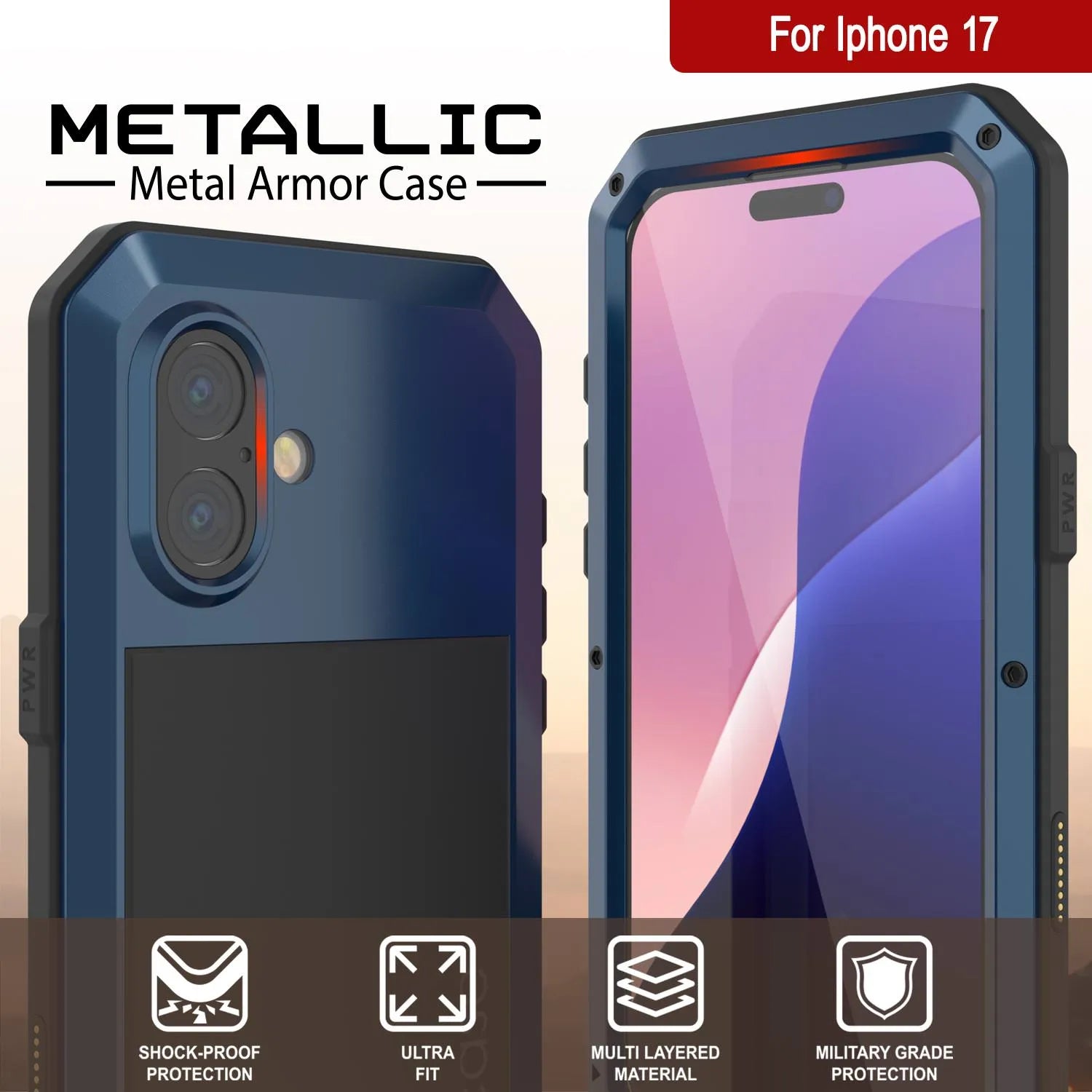 iPhone 17 Metal Case, Heavy Duty Military Grade Armor Cover [shock proof] Full Body Hard [Blue]