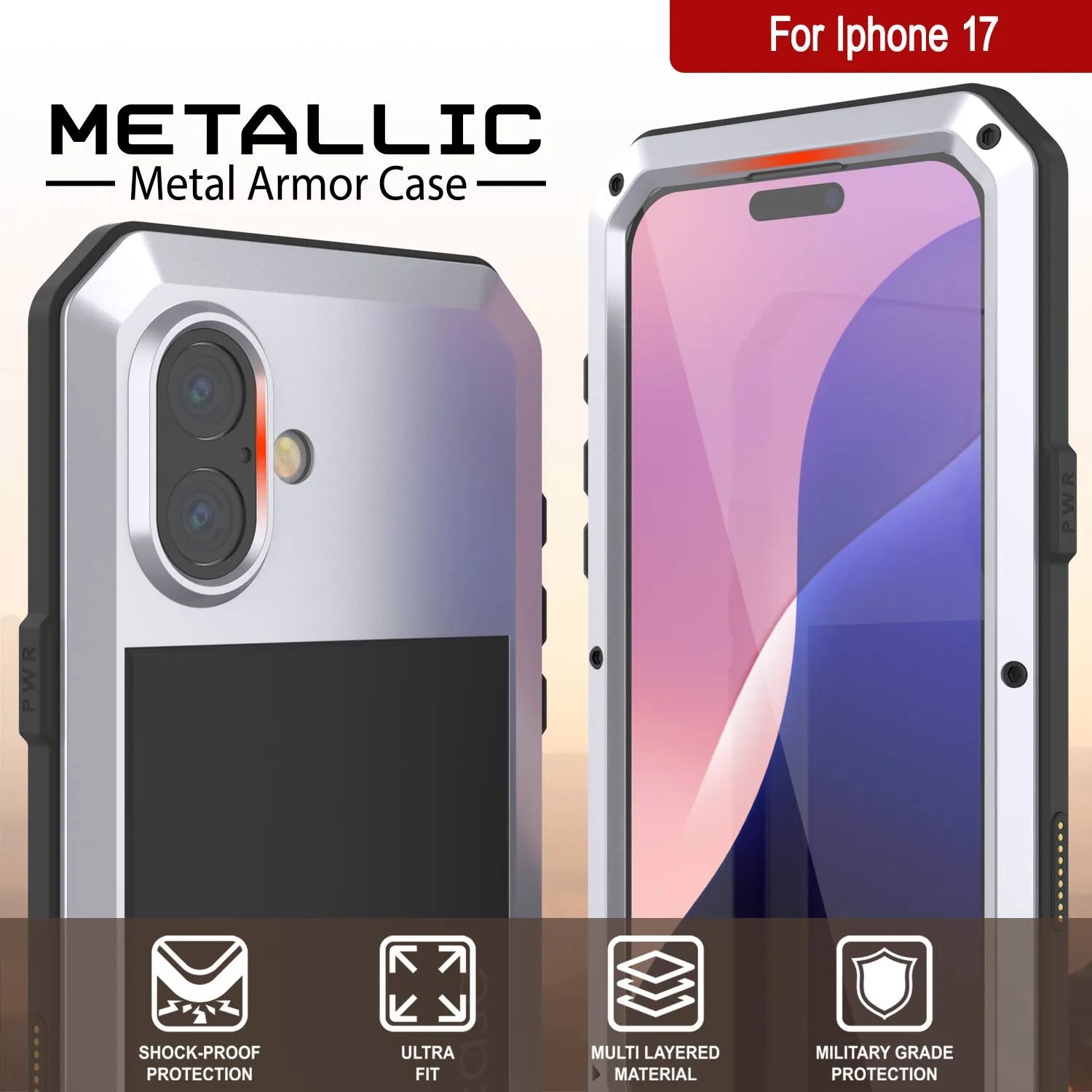 iPhone 17 Metal Case, Heavy Duty Military Grade Armor Cover [shock proof] Full Body Hard [White]