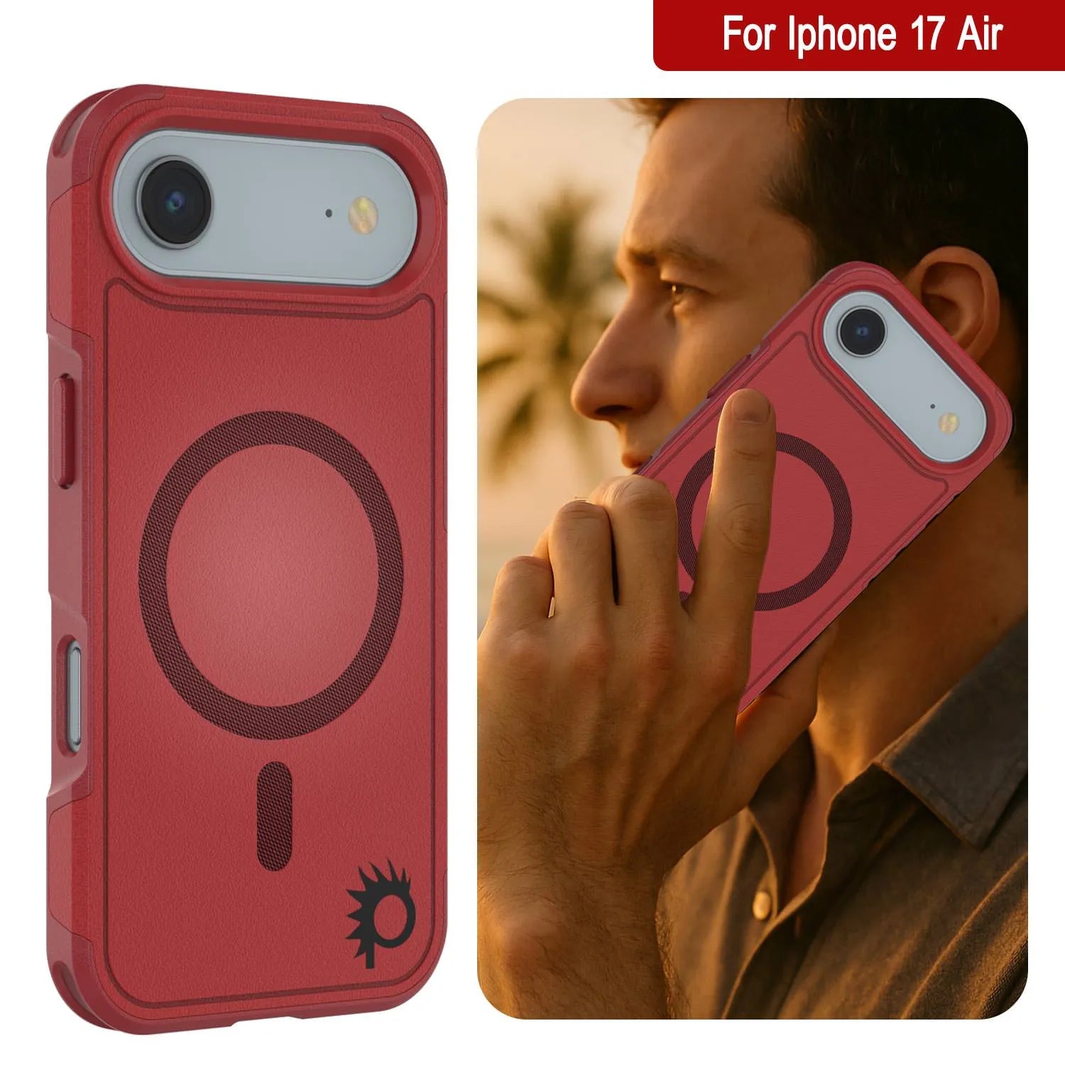 PunkCase iPhone 17 Air Case, [Spartan 2.0 Series] Clear Rugged Heavy Duty Cover W/Built in Screen Protector [red]