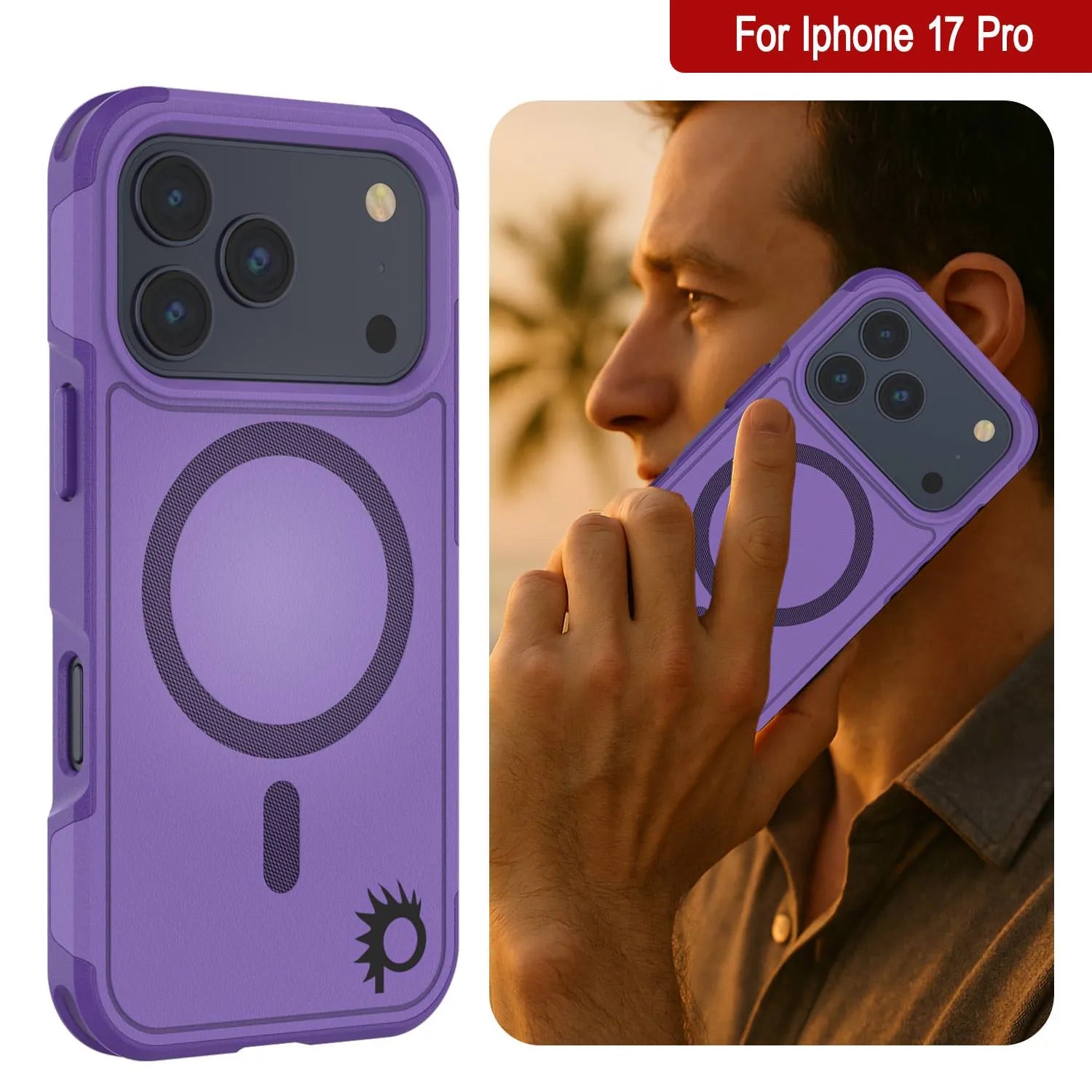 PunkCase iPhone 17 Pro Case, [Spartan 2.0 Series] Clear Rugged Heavy Duty Cover W/Built in Screen Protector [purple]