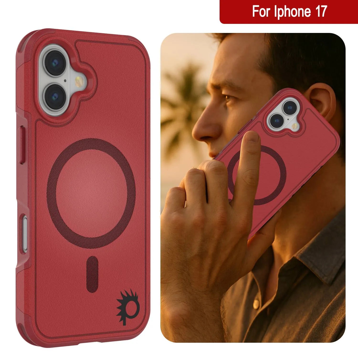 PunkCase iPhone 17 Case, [Spartan 2.0 Series] Clear Rugged Heavy Duty Cover W/Built in Screen Protector [red]