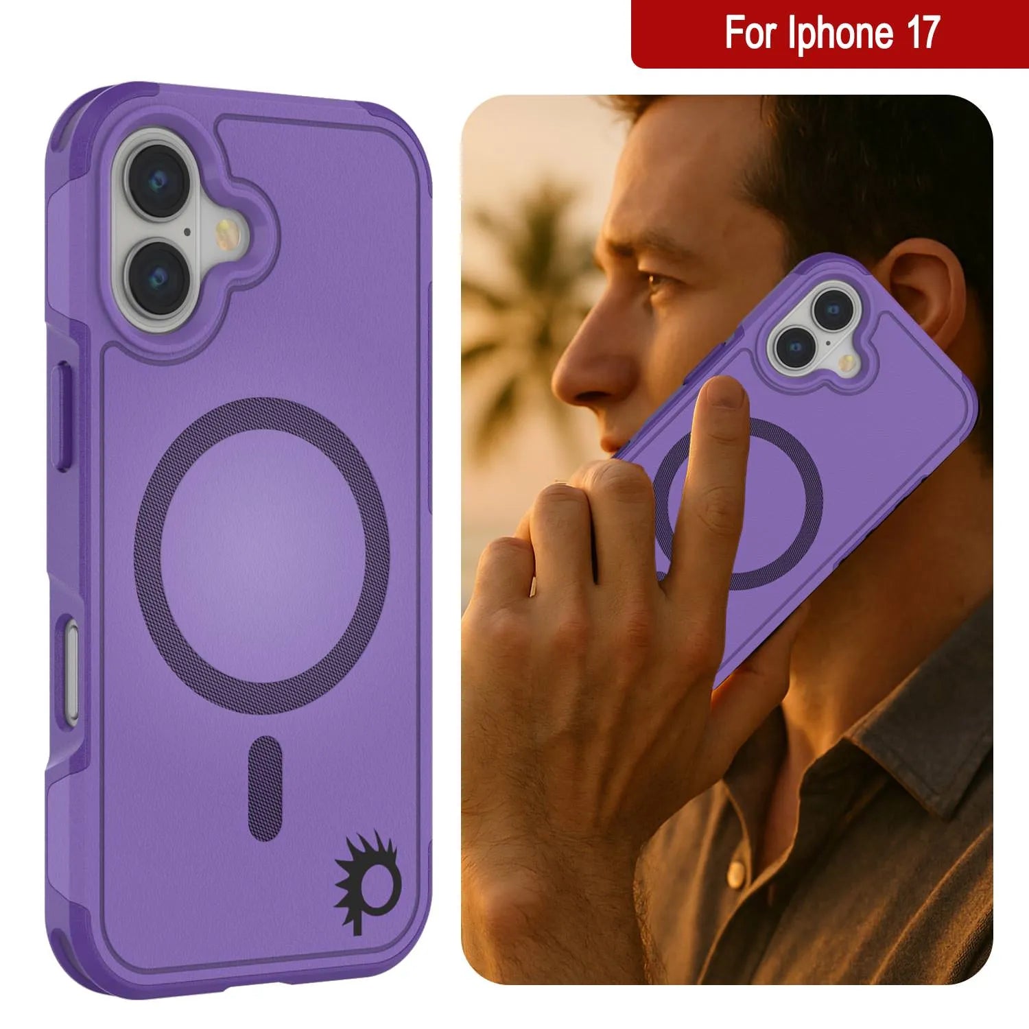 PunkCase iPhone 17 Case, [Spartan 2.0 Series] Clear Rugged Heavy Duty Cover W/Built in Screen Protector [purple]