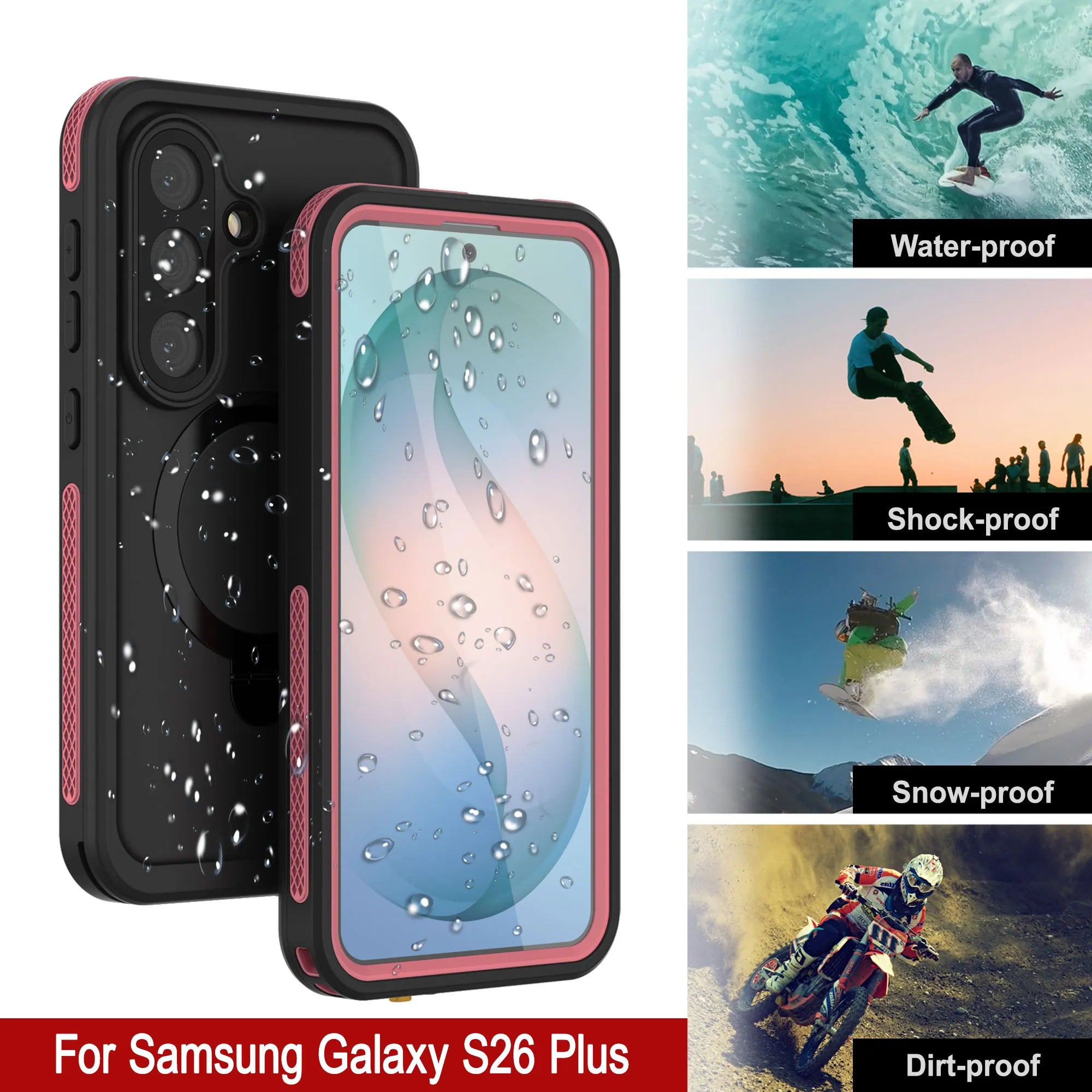 Galaxy S26 Plus Waterproof Case [Kickstud 2.0 Series] Protective IP68 Cover W/Screen Protector & Kickstand [Pink]