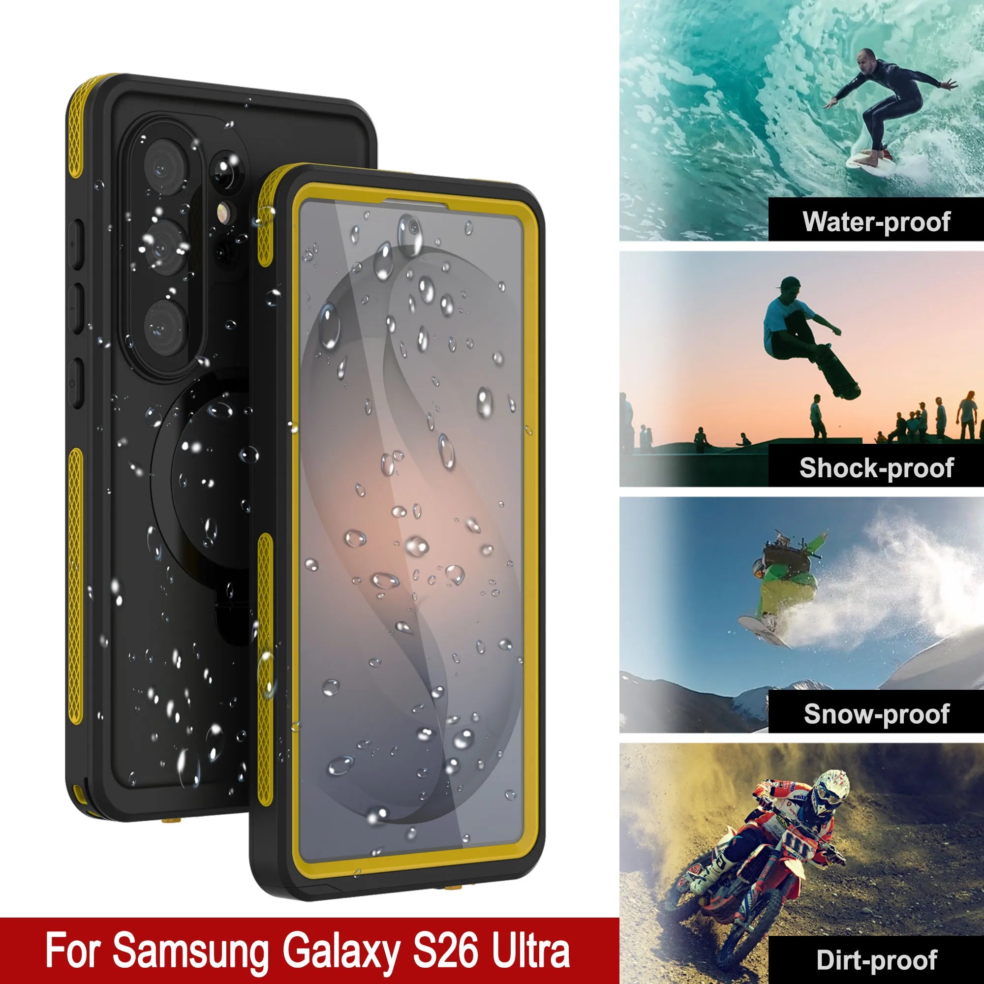 Galaxy S26 Ultra Waterproof Case [Kickstud 2.0 Series] Protective IP68 Cover W/Screen Protector & Kickstand [Yellow]