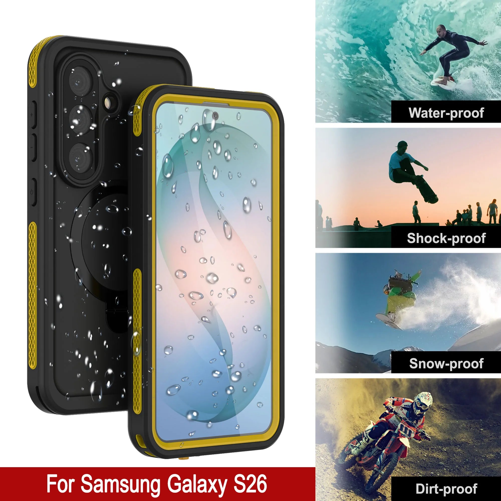 Galaxy S26 Waterproof Case [Kickstud 2.0 Series] Protective IP68 Cover W/Screen Protector & Kickstand [Yellow]